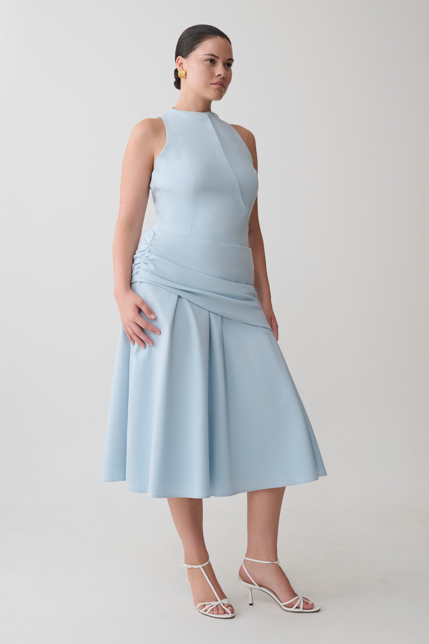 Emily Wrapped Waist Midi Dress - Sky Blue