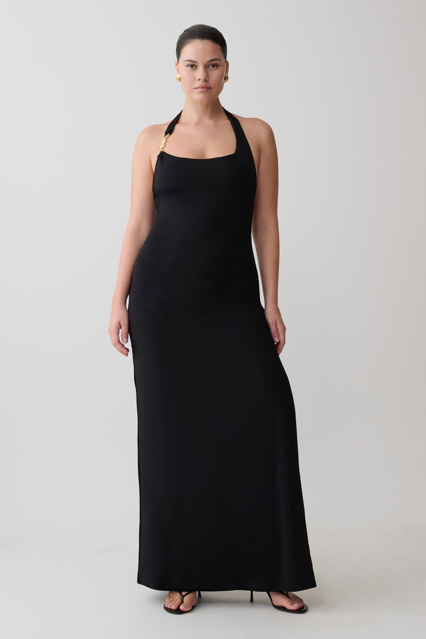 Khanh Slinky Halter Maxi Dress - Black