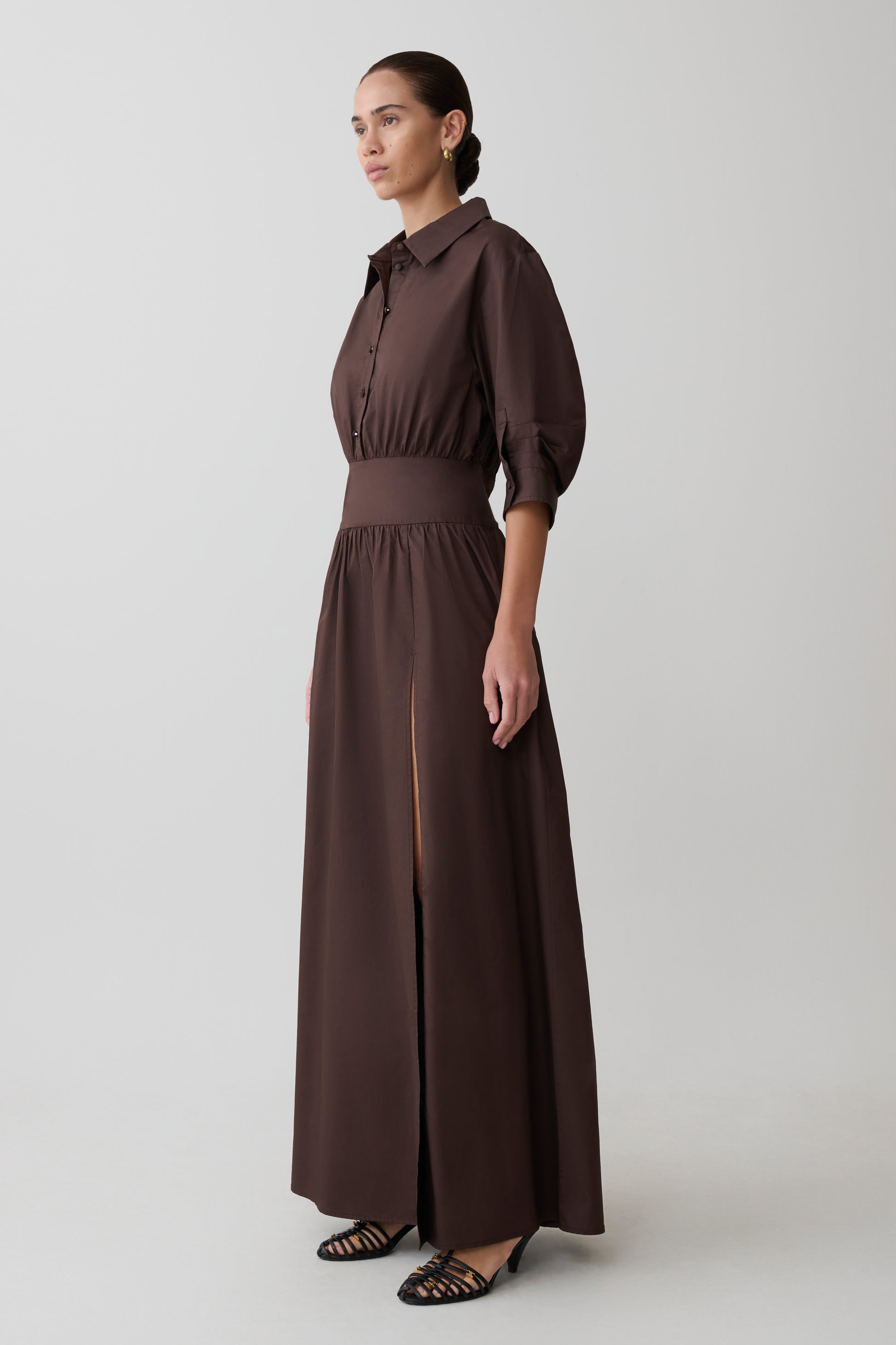 Isolde Long Sleeve Cotton Maxi Dress - Dark Chocolate #7