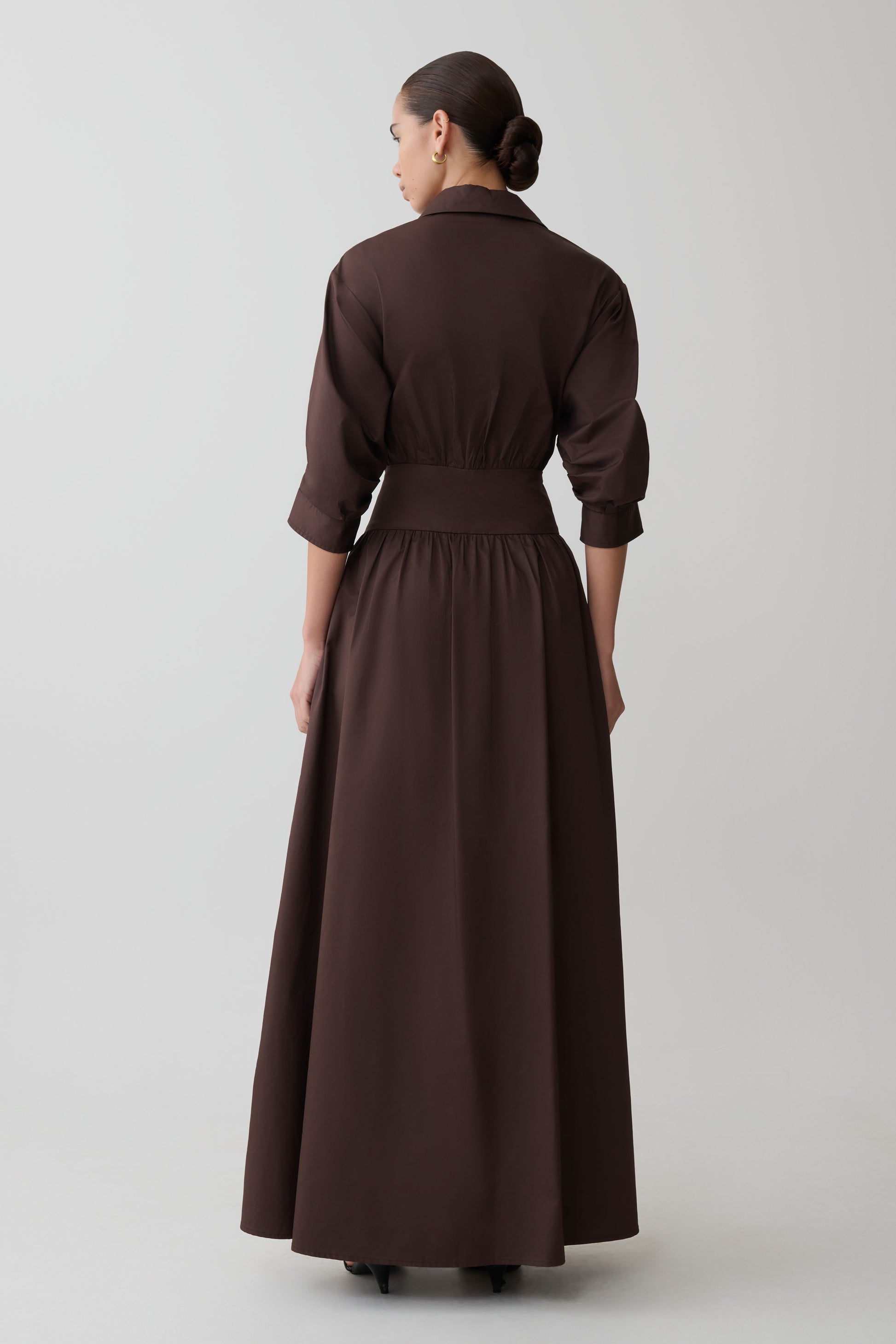 Isolde Long Sleeve Cotton Maxi Dress - Dark Chocolate #3