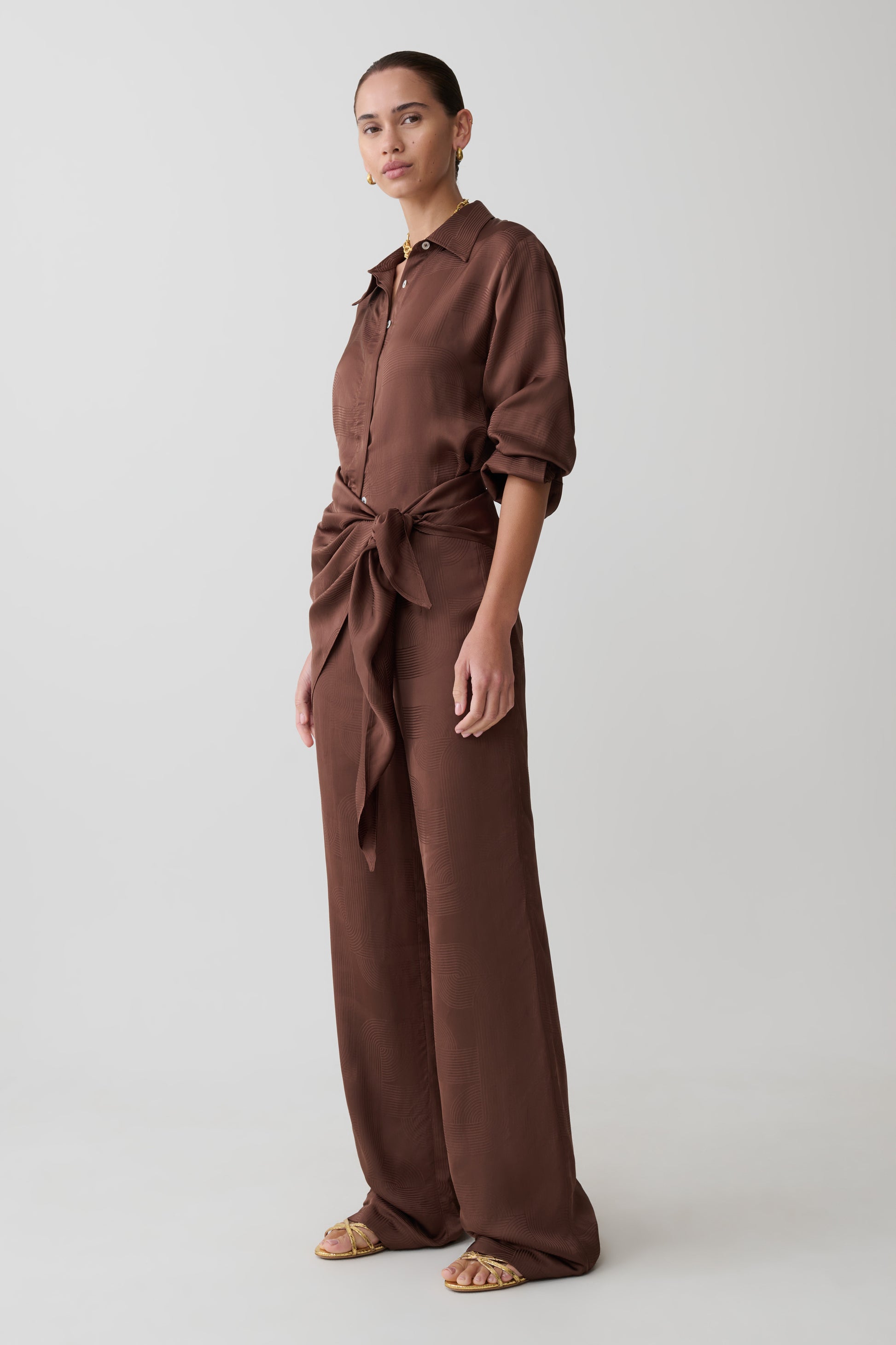 Gia Wrapped Tie Satin Pants - Chocolate #3