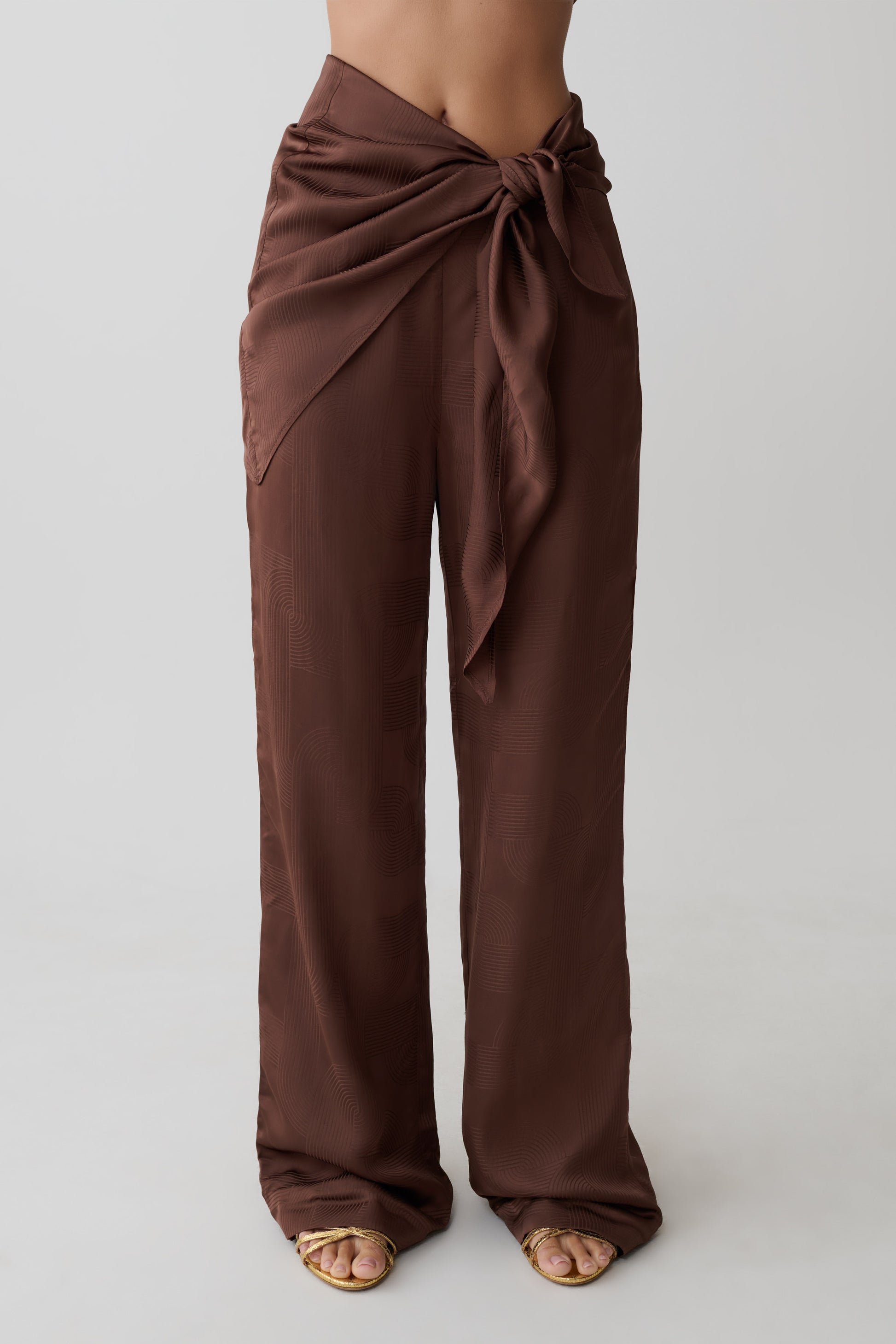 Gia Wrapped Tie Satin Pants - Chocolate #6