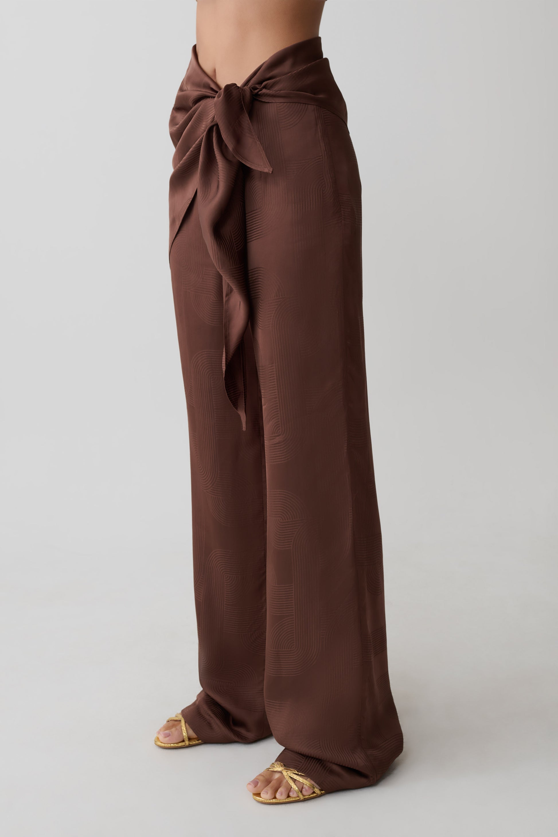 Gia Wrapped Tie Satin Pants - Chocolate #7