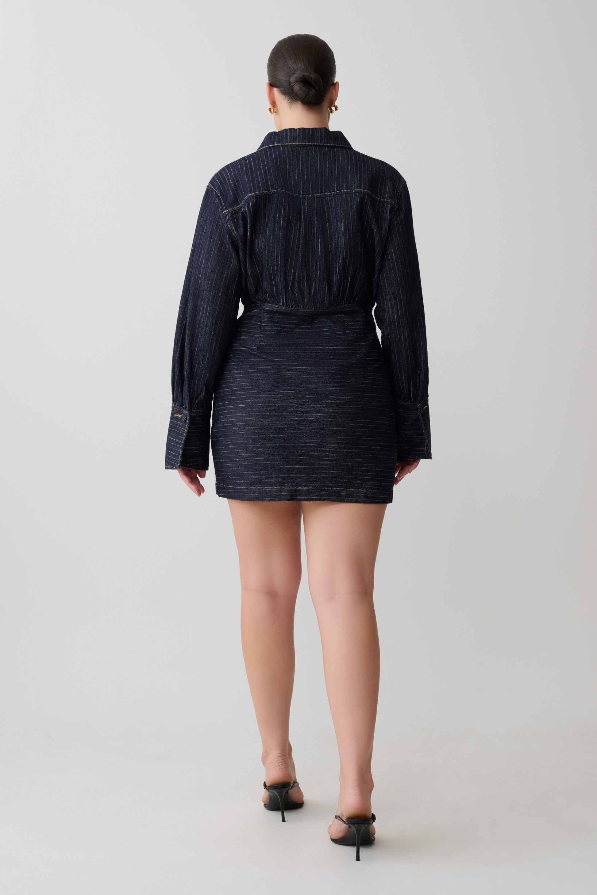 Zarah Denim Long Sleeve Mini Dress - Indigo Pinstripe #2