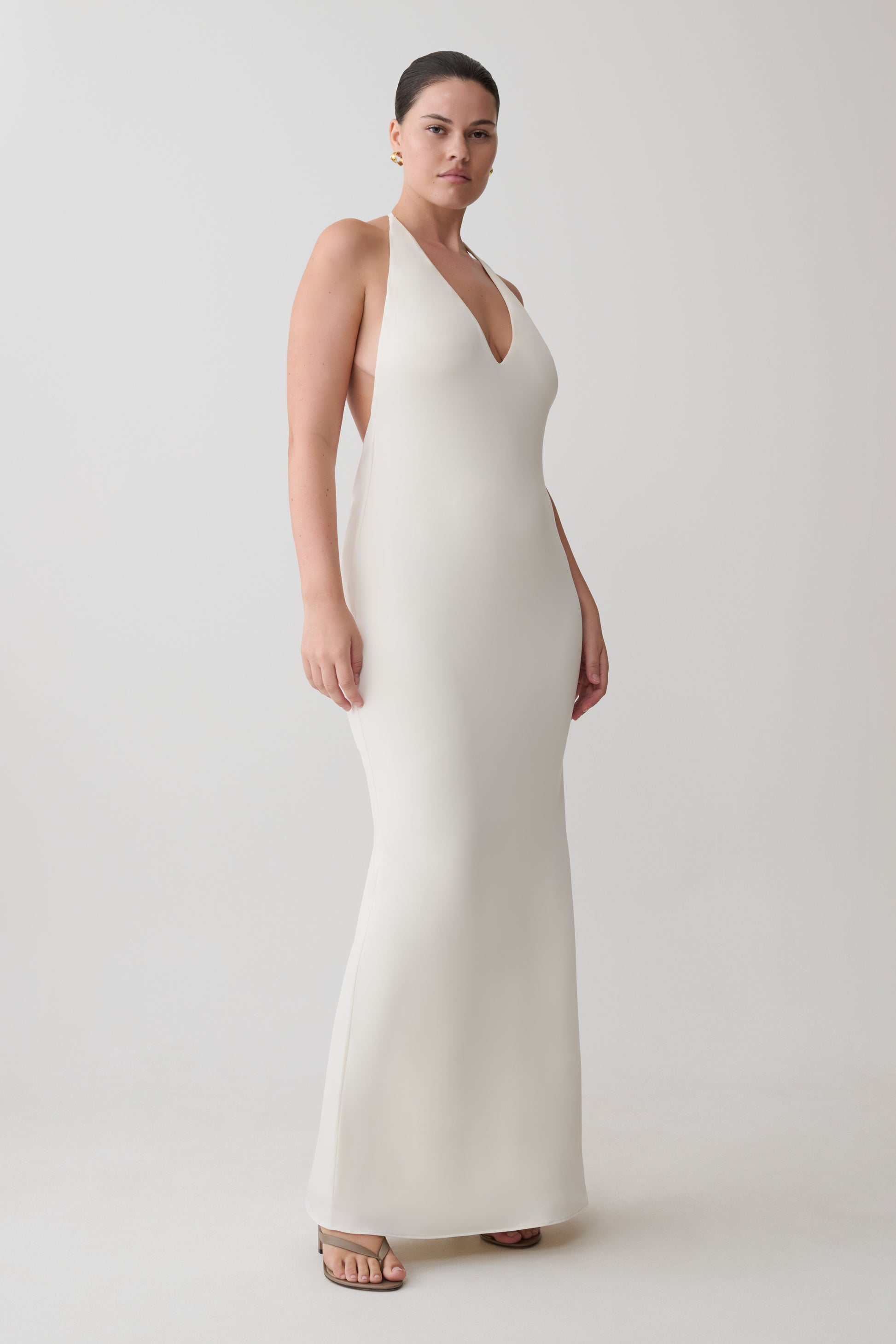 Hana Slinky Plunge Maxi Dress - Ivory #9