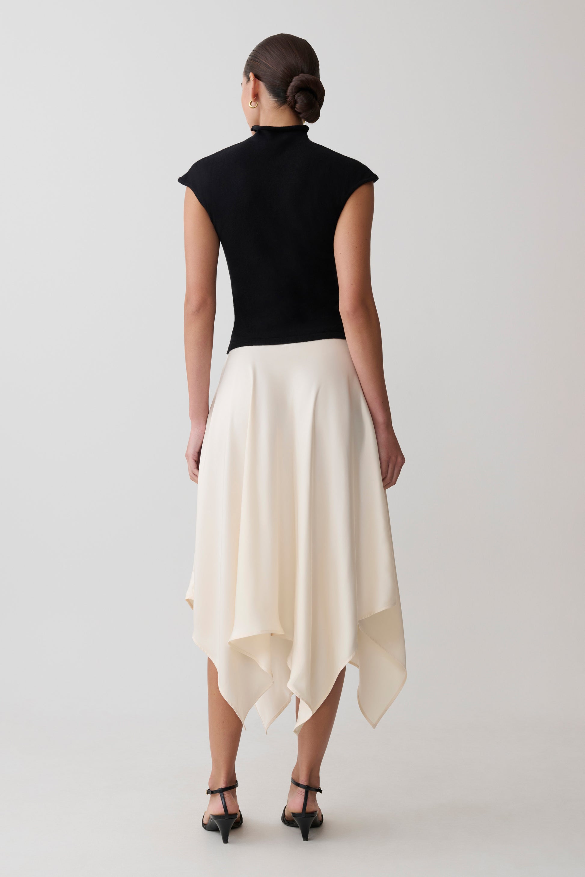 Coralie Asymmetric Satin Midi Skirt - Ivory #2