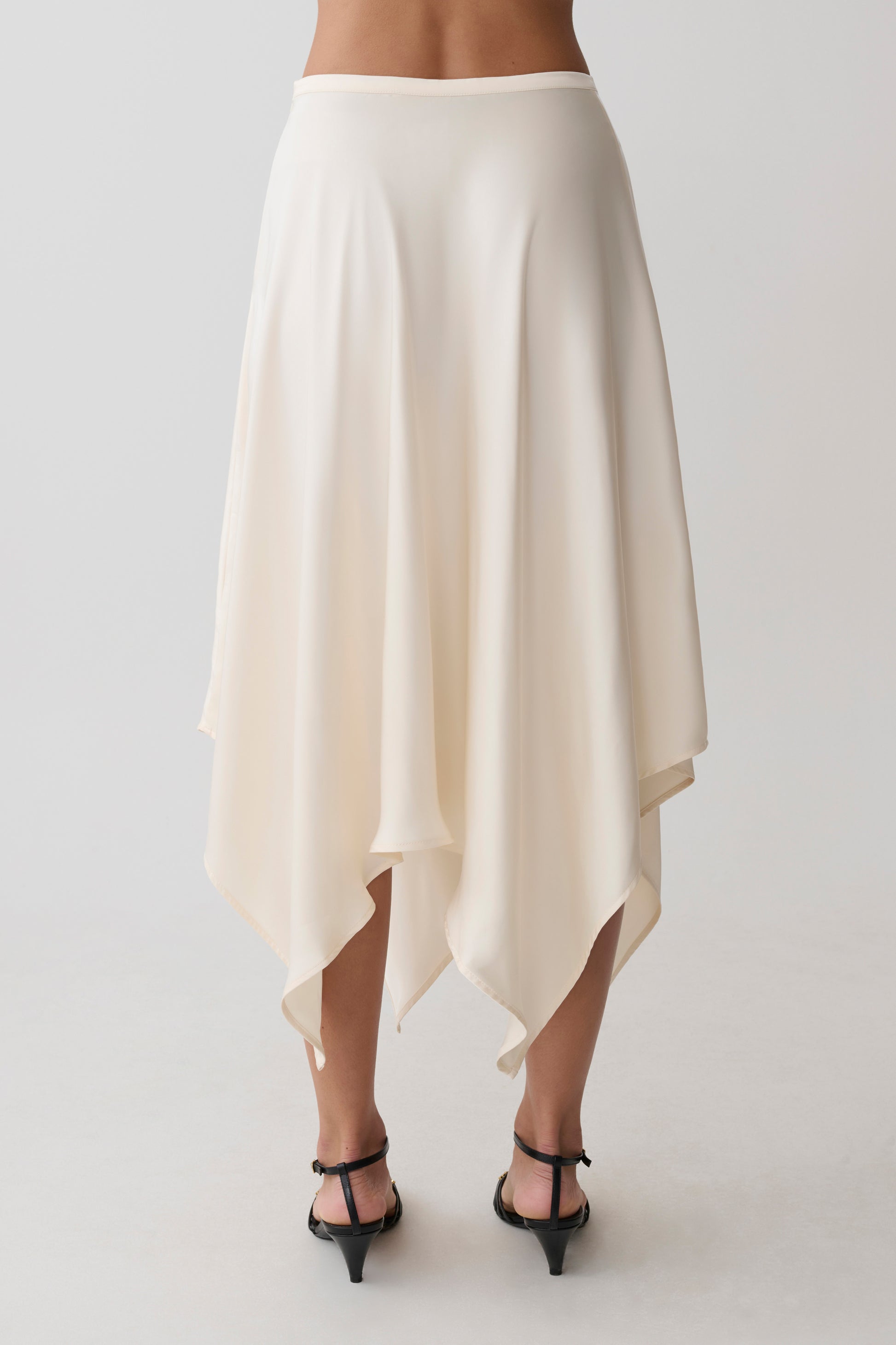 Coralie Asymmetric Satin Midi Skirt - Ivory #5
