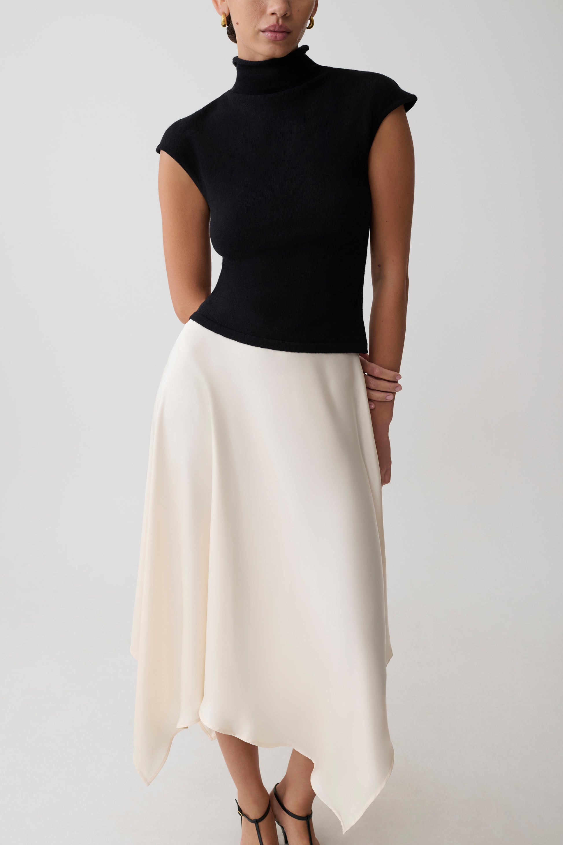 Coralie Asymmetric Satin Midi Skirt - Ivory #3