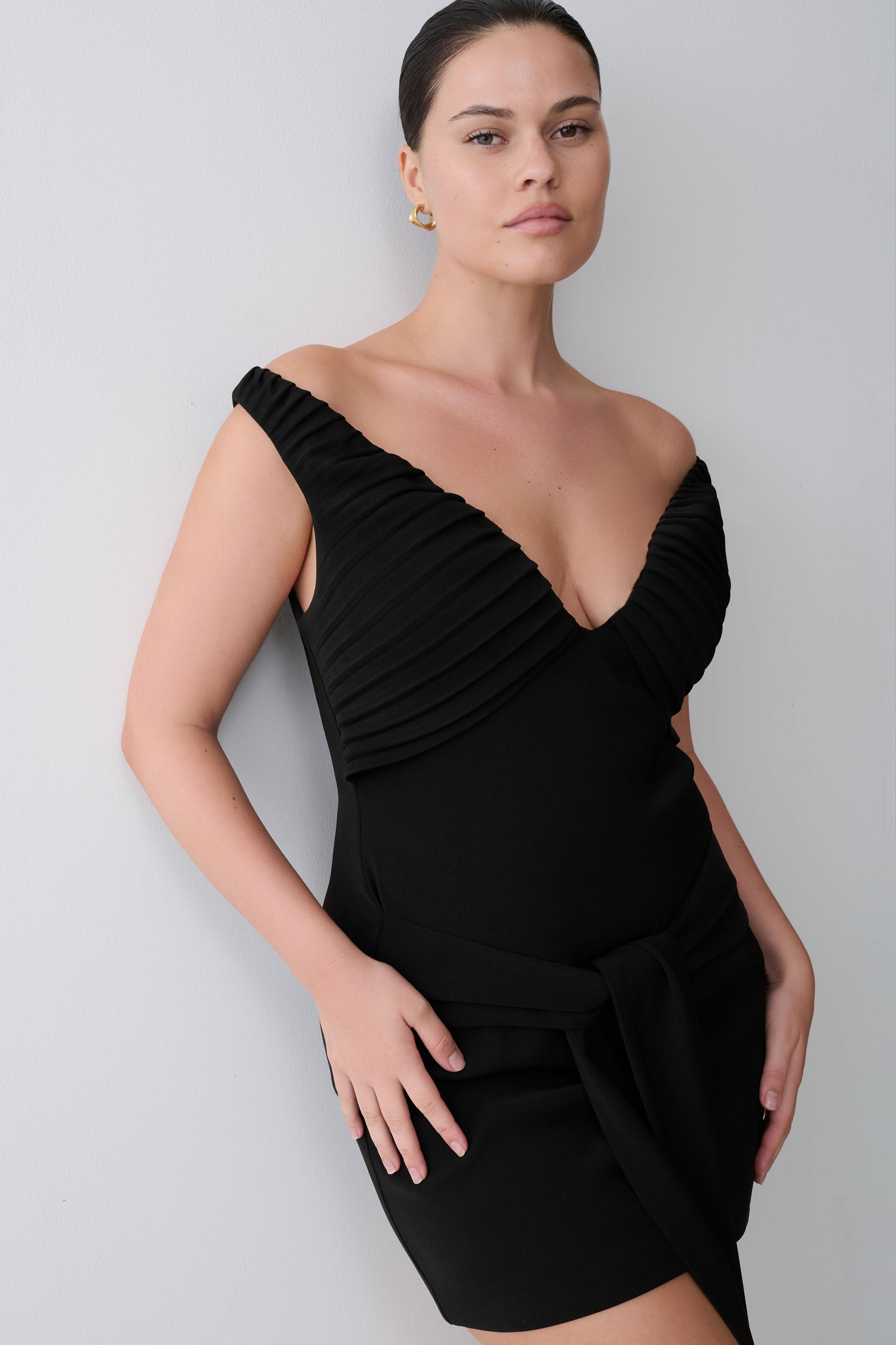 Runa Off Shoulder Mini Dress With Waist Tie - Black #5