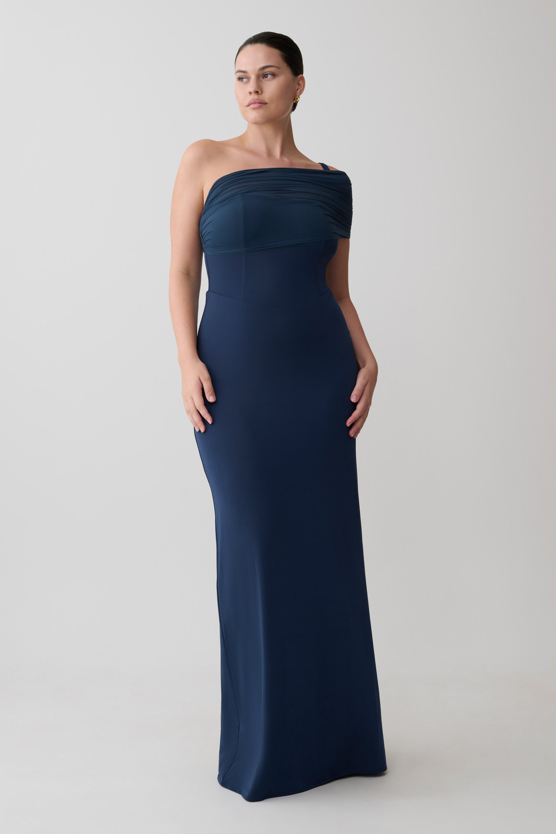 Hanh One Shoulder Mesh Maxi Dress - Ink Blue #6
