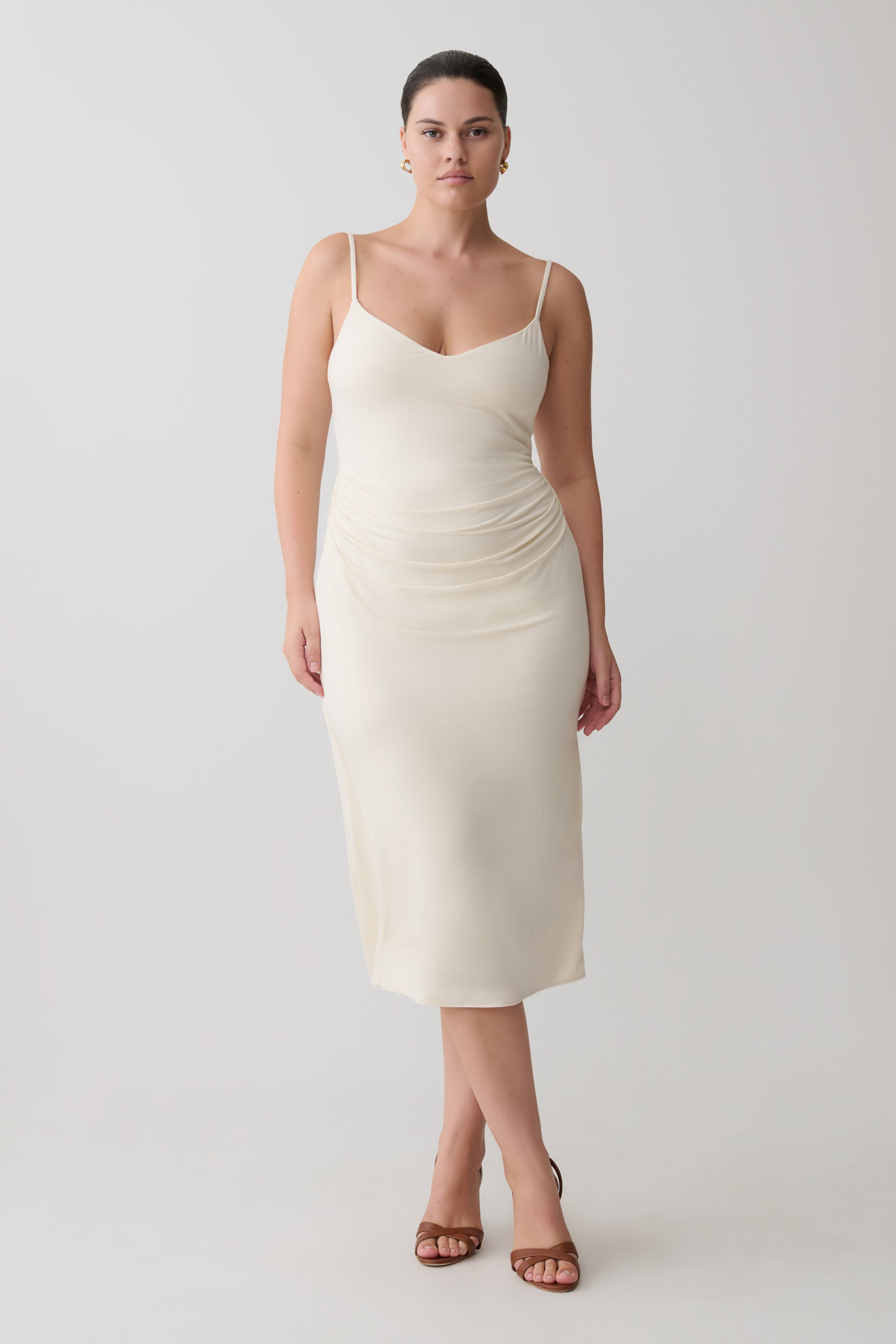 Vina Gathered Jersey Midi Dress - Ivory #4