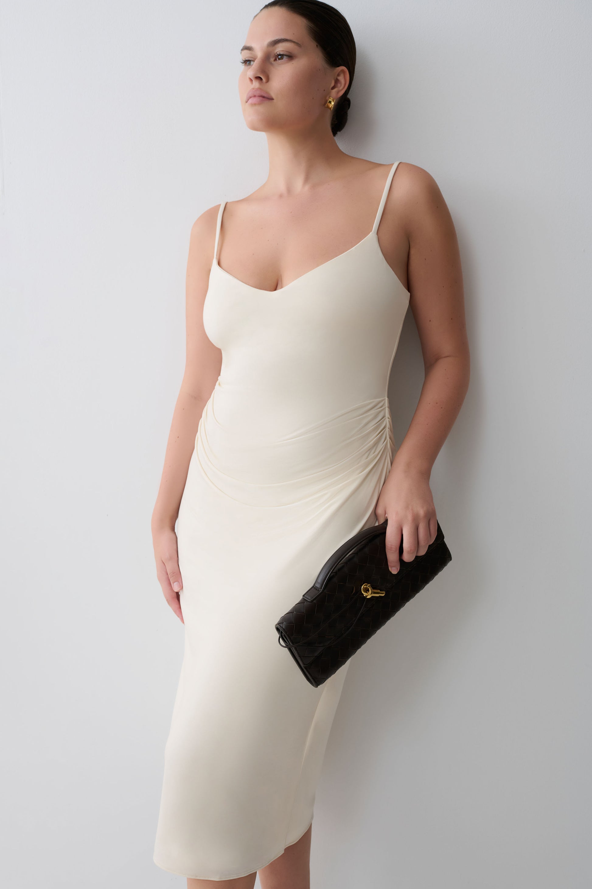 Vina Gathered Jersey Midi Dress - Ivory #3