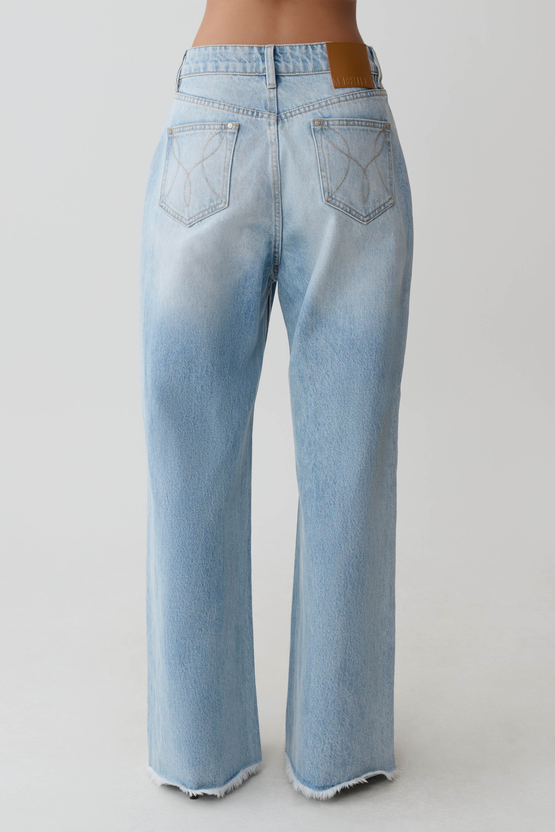 Sebastian Straight Leg Denim Jeans With Fray Hem - Washed Light Blue #2
