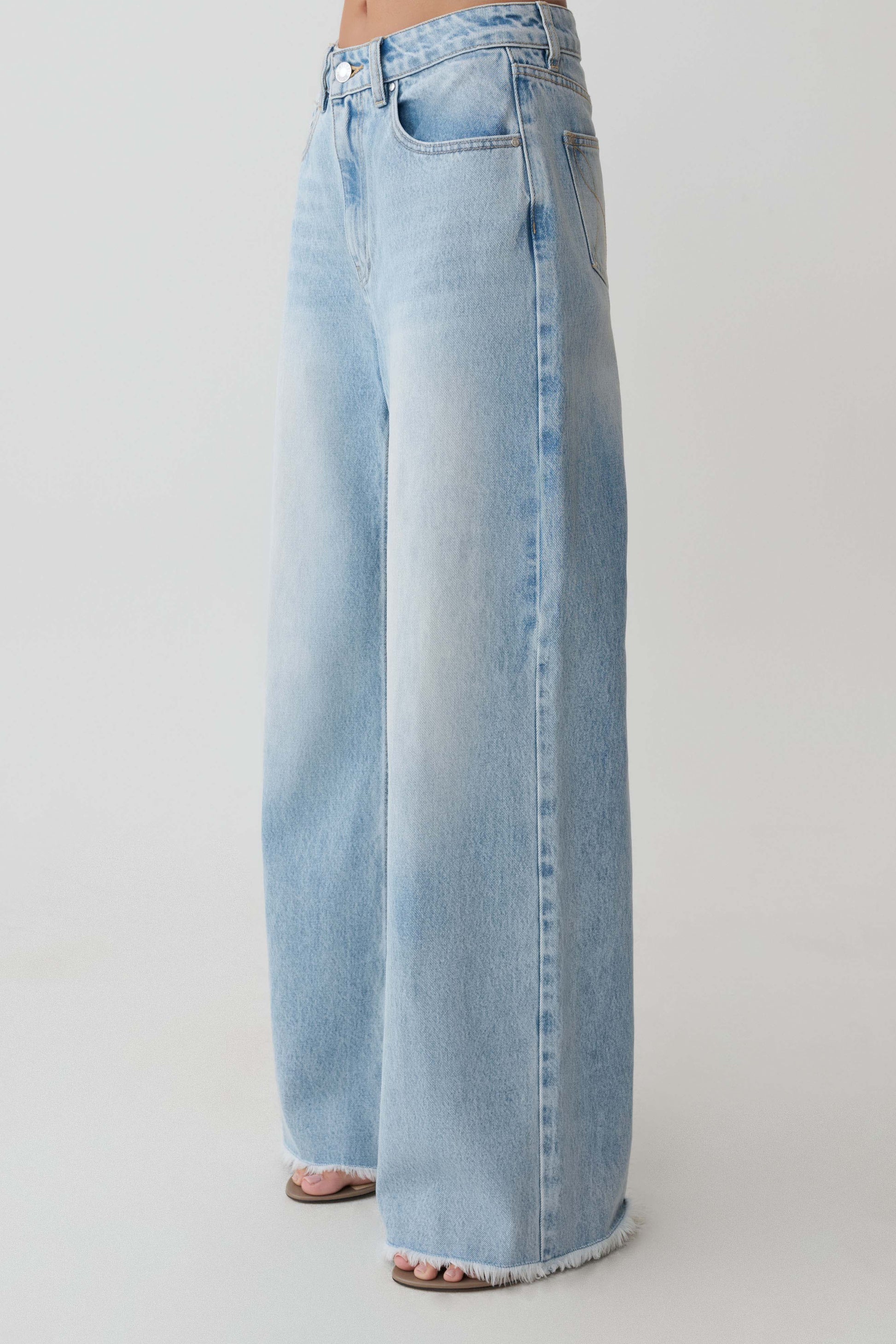 Sebastian Straight Leg Denim Jeans With Fray Hem - Washed Light Blue #3