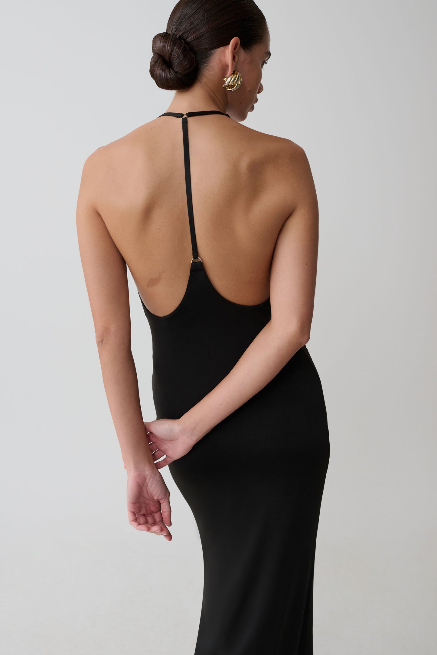 Hana Slinky Plunge Maxi Dress - Black