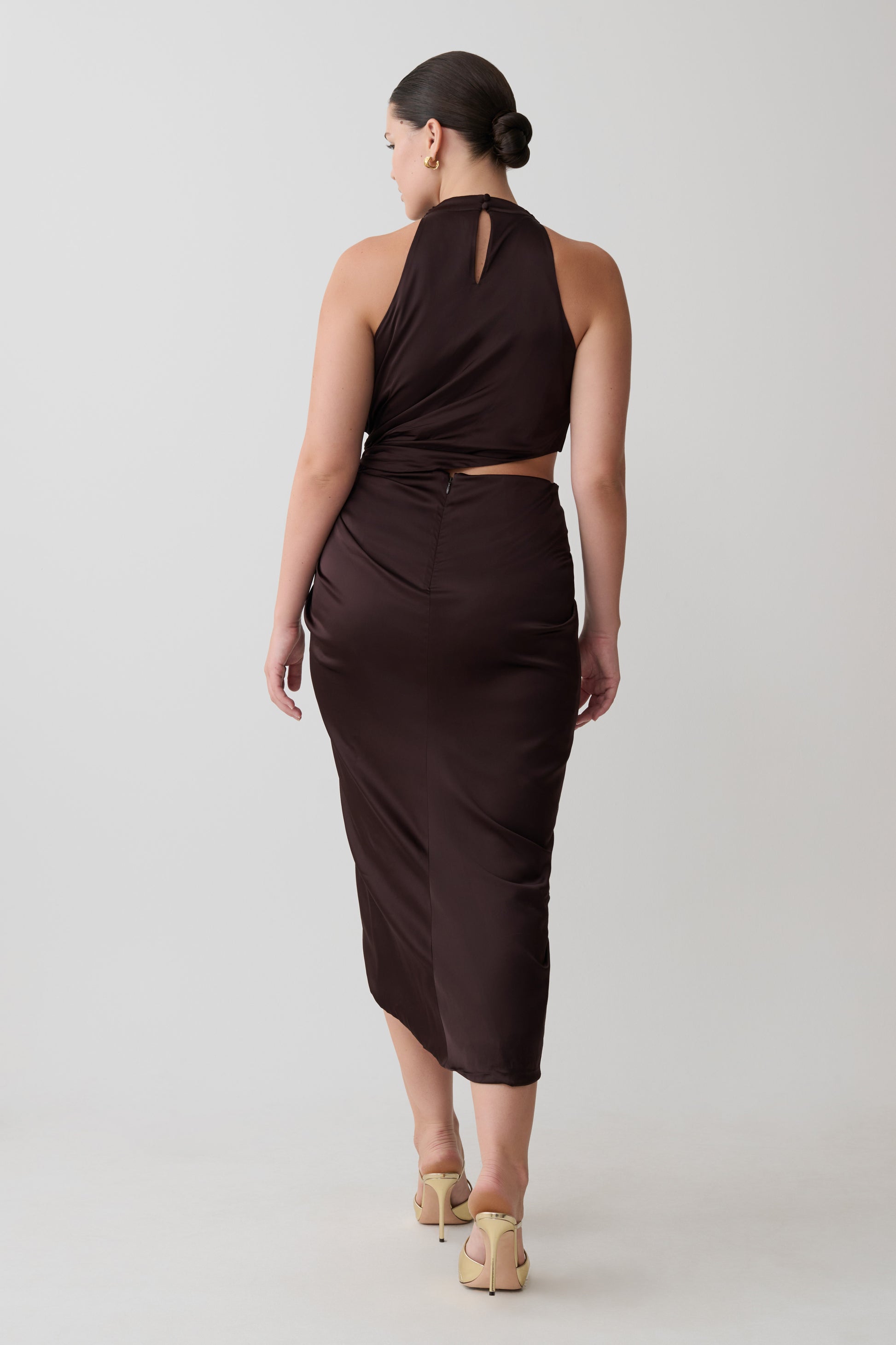 Aveline Draped Halter Midi Dress - Dark Chocolate #2