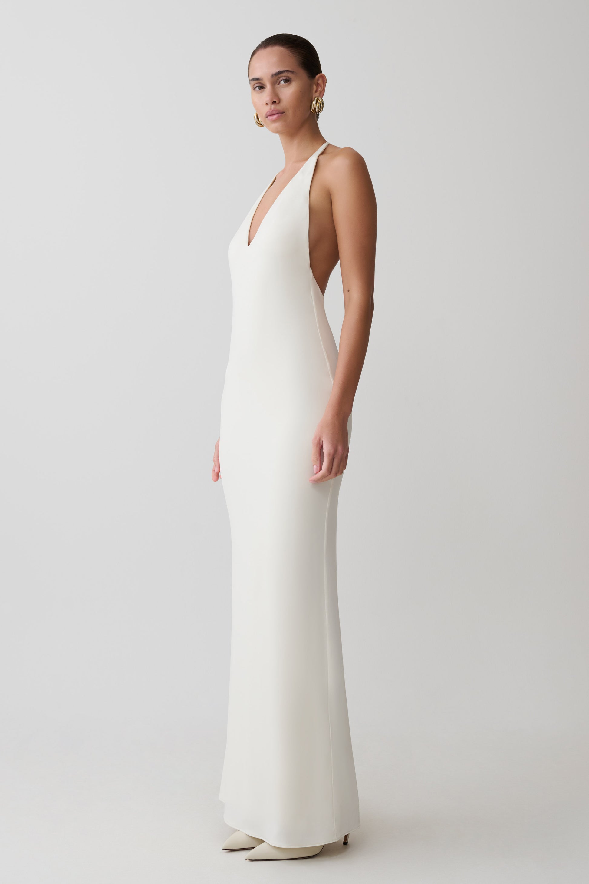 Hana Slinky Plunge Maxi Dress - Ivory #6