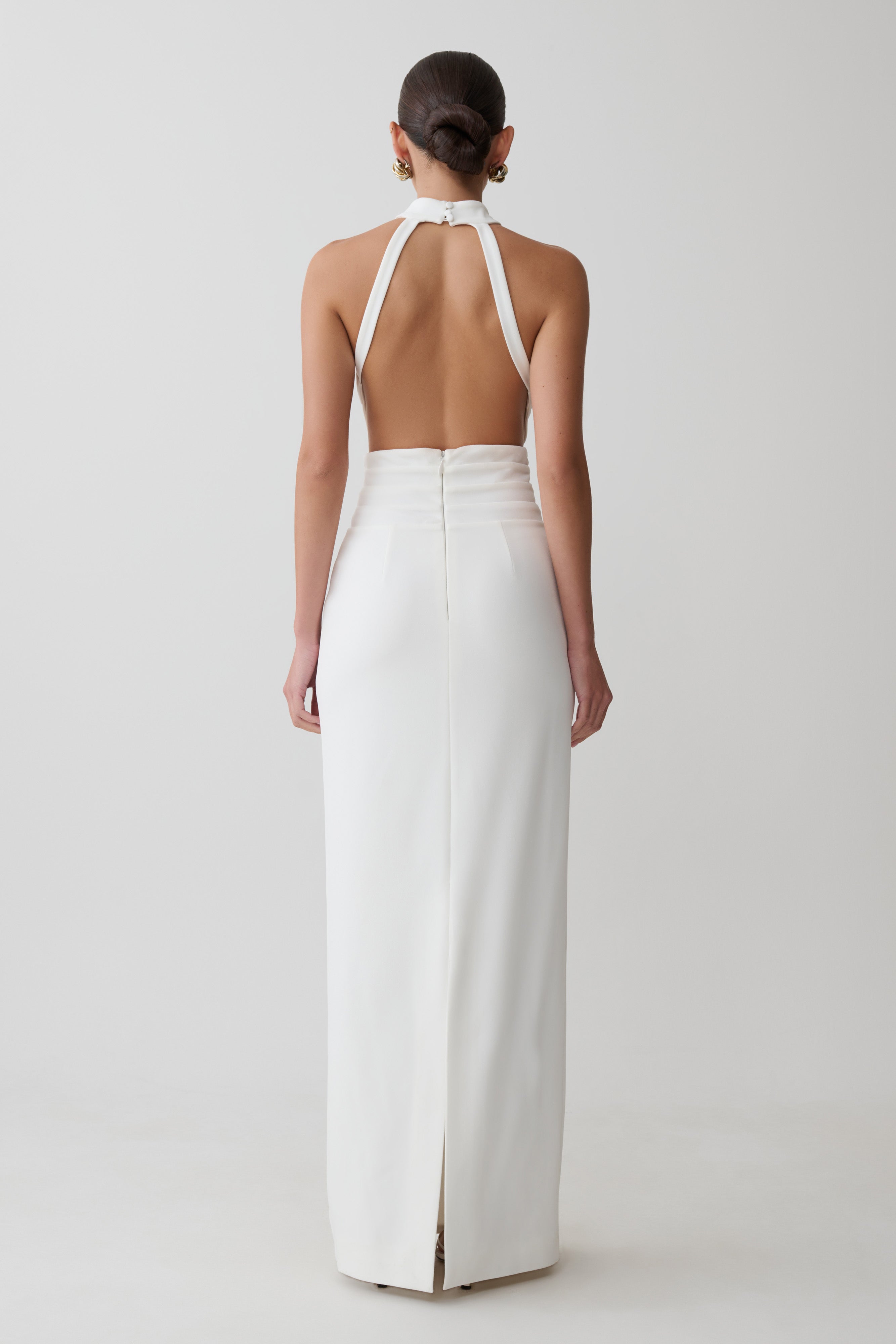 Elan Stretch Crepe Maxi Dress - White | MESHKI