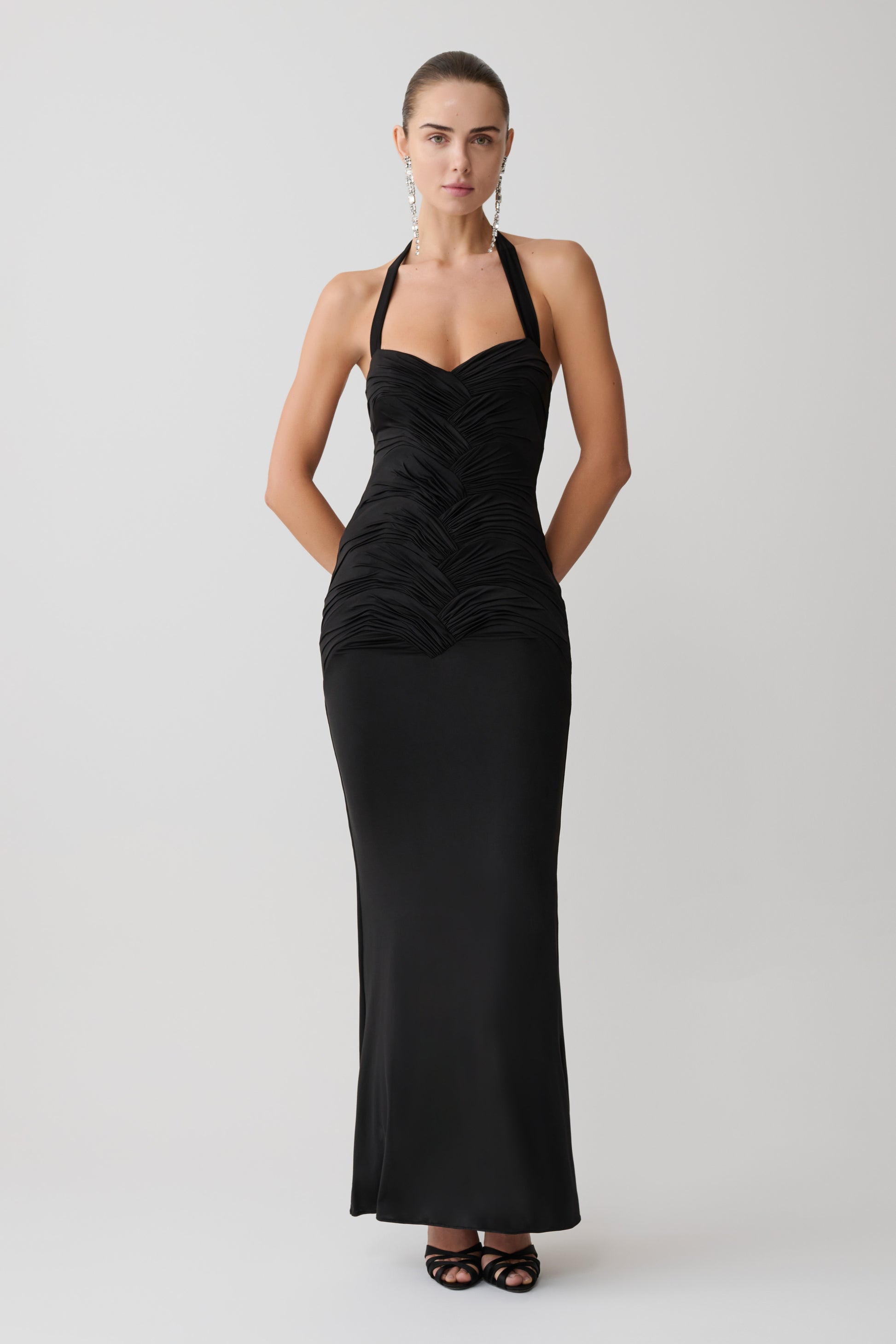 Hoai Gathered Slinky Halter Maxi Dress - Black #5