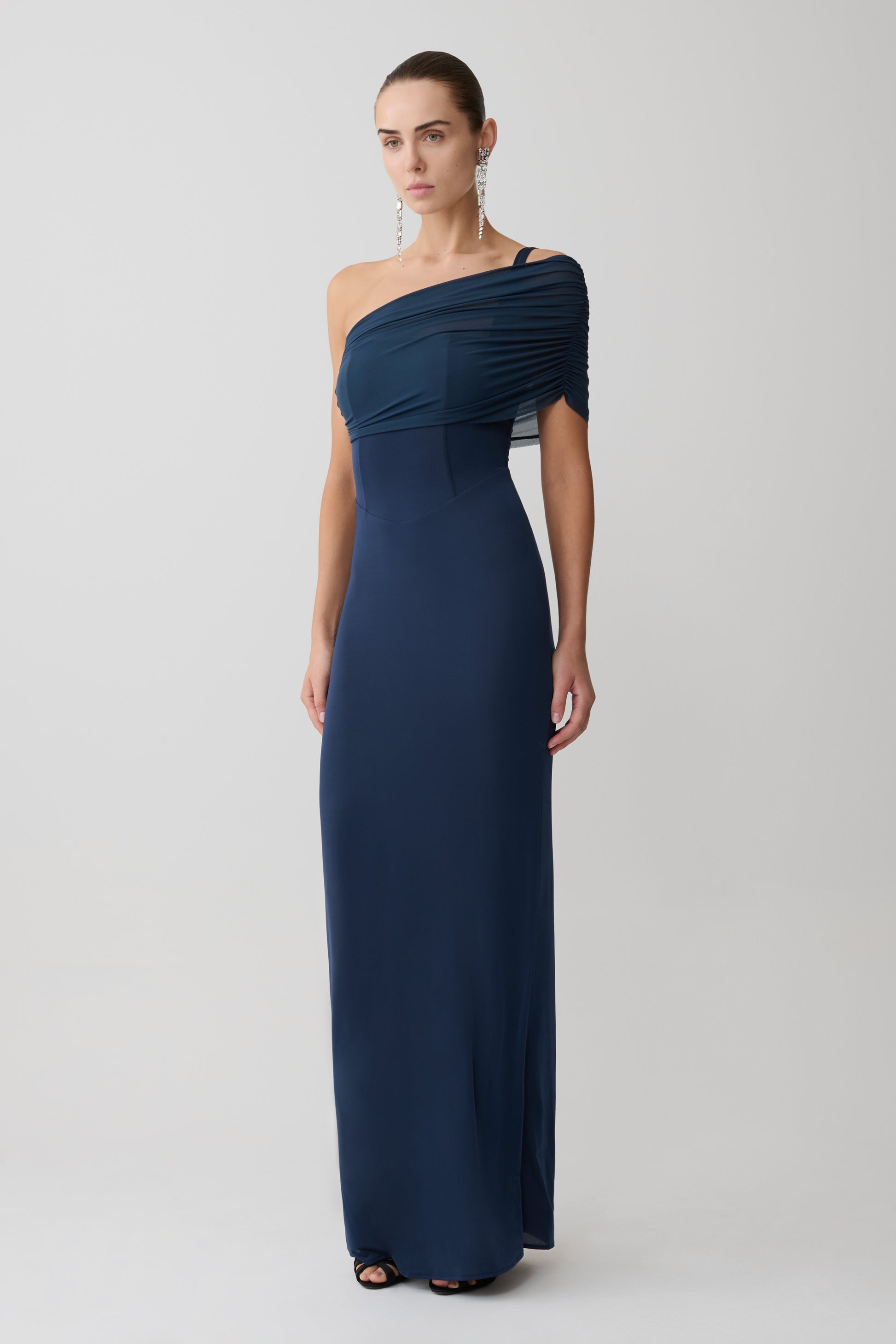 Hanh One Shoulder Mesh Maxi Dress - Ink Blue #7