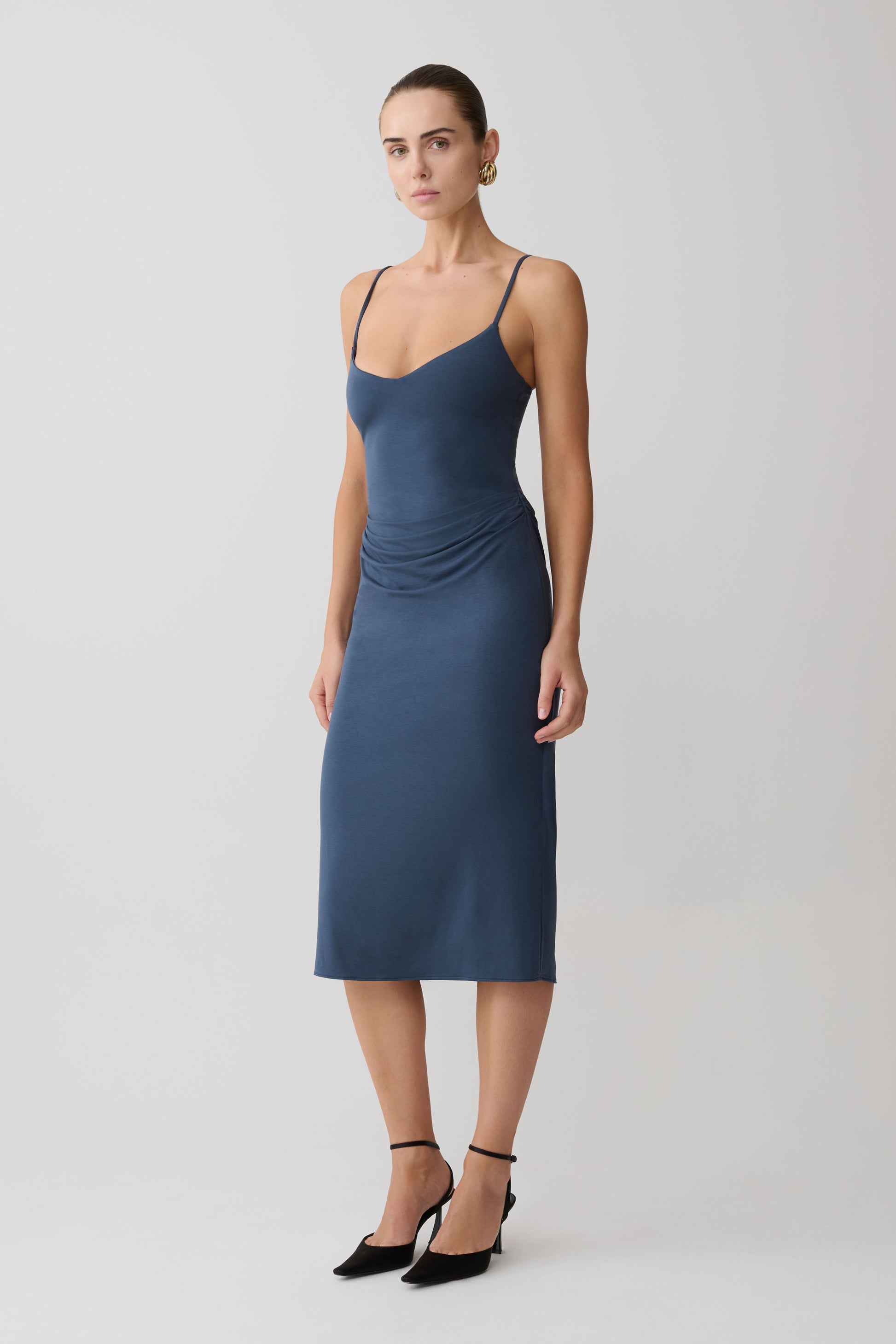 Vina Gathered Jersey Midi Dress - Ink Blue #3
