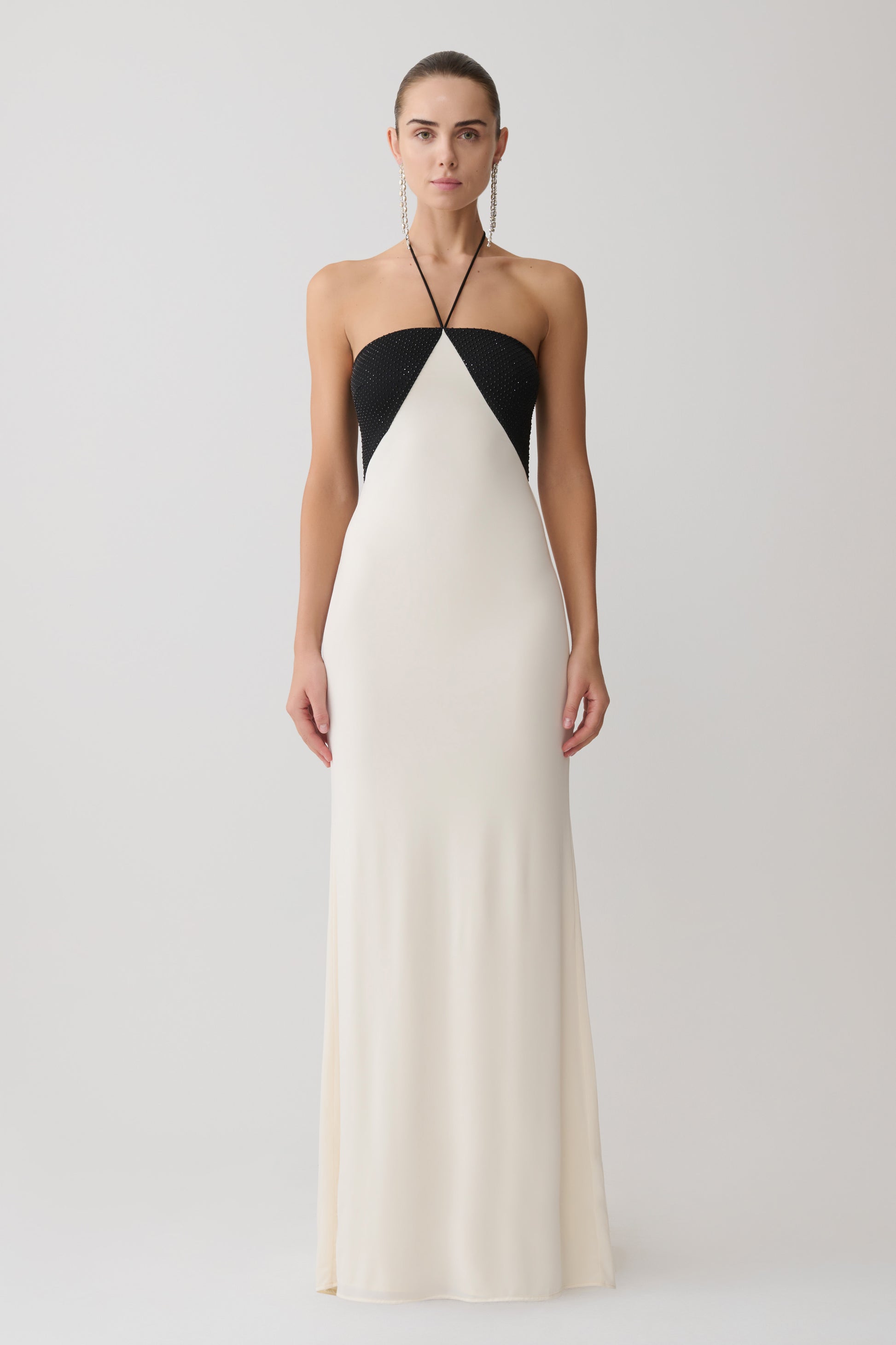 Hien Sequin Halter Maxi Dress - Black/Ivory #4