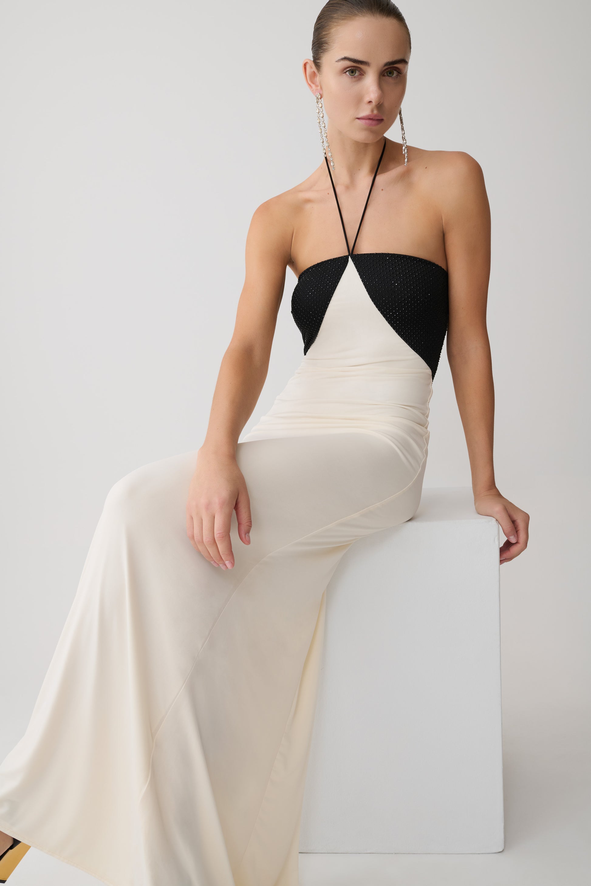 Hien Sequin Halter Maxi Dress - Black/Ivory #8