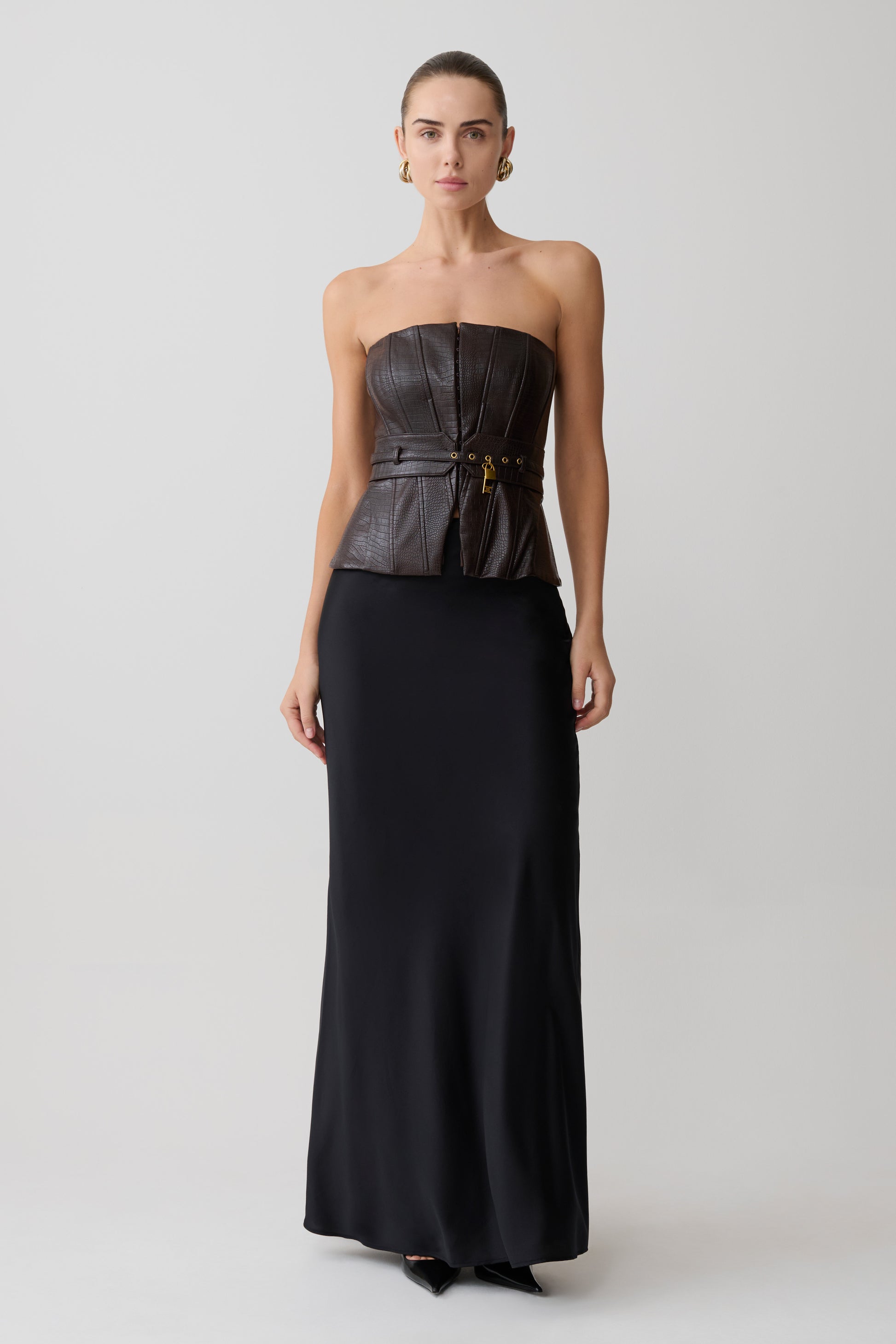 Thalia Faux Leather Boned Corset - Dark Chocolate #2