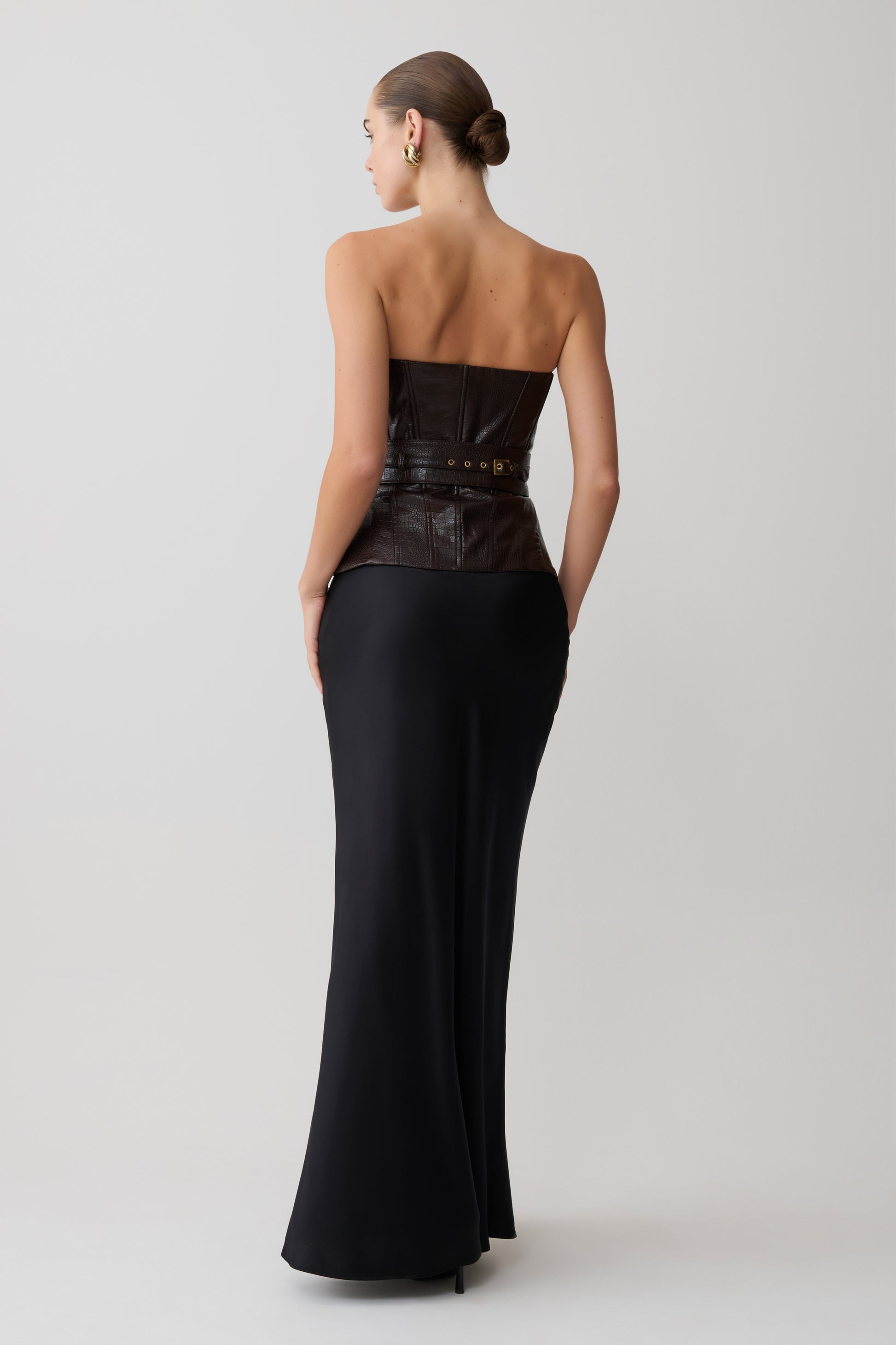 Thalia Faux Leather Boned Corset - Dark Chocolate #3