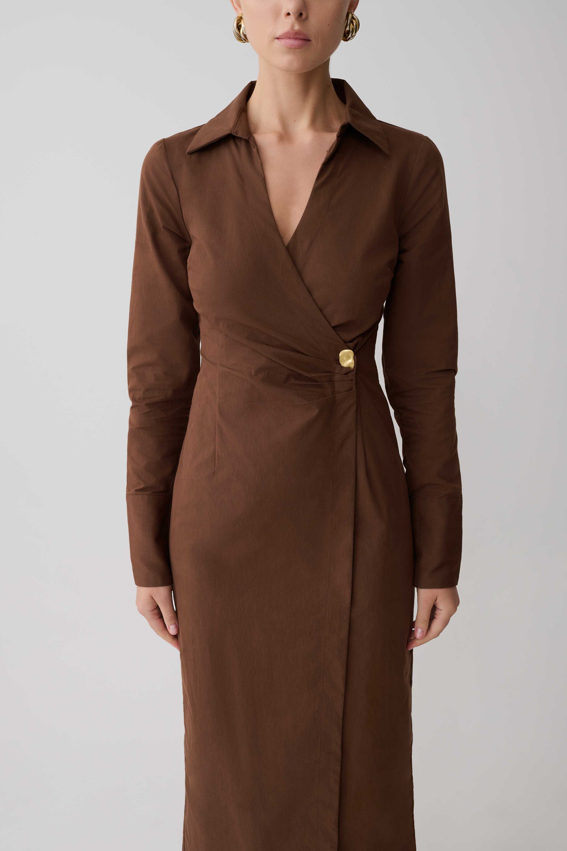 Mikaila Asymmetric Shirt Dress - Dark Chocolate #6