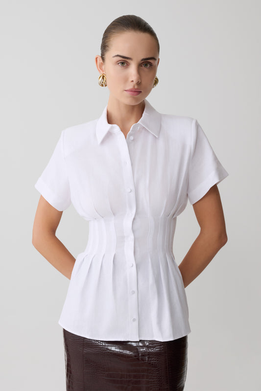 Selma Short Sleeve Linen Shirt - White