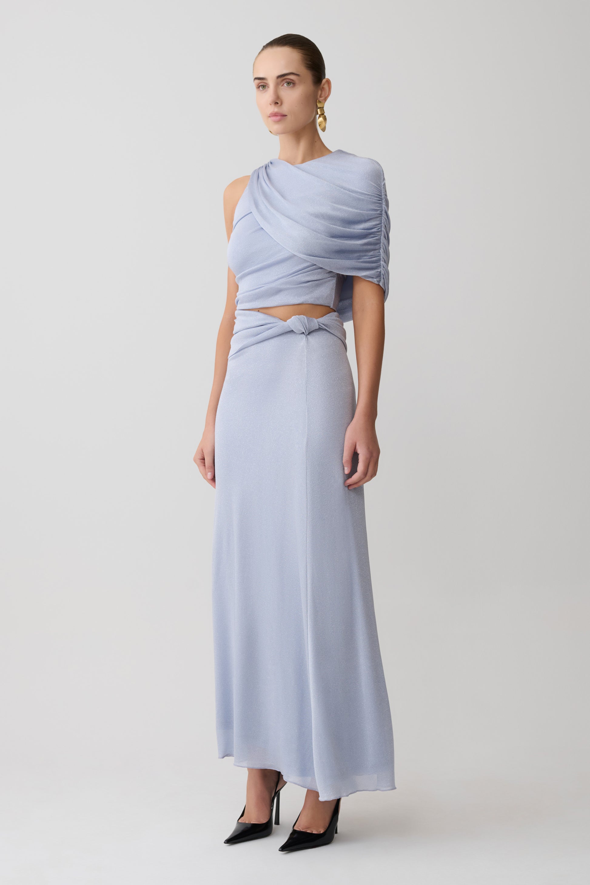 Adrienne One Shoulder Lurex Top - Pastel Blue #4