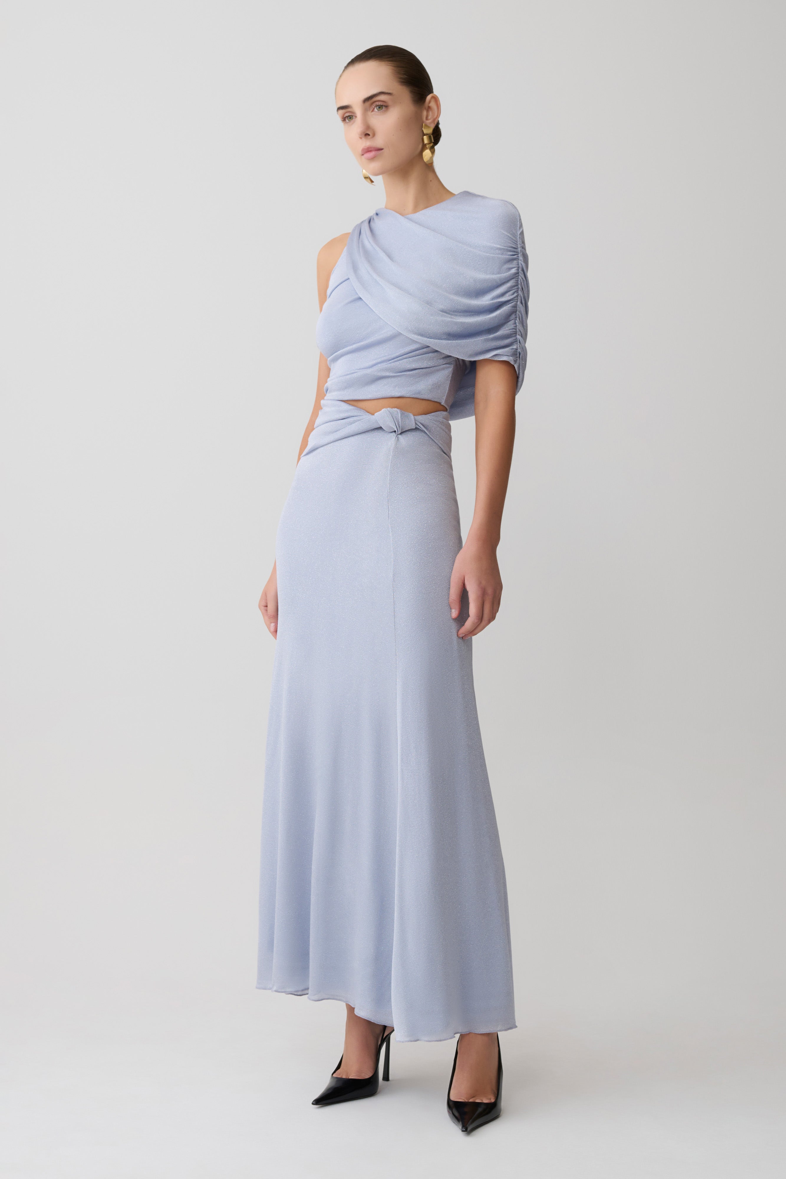 Adrienne One Shoulder Lurex Top - Pastel Blue | MESHKI