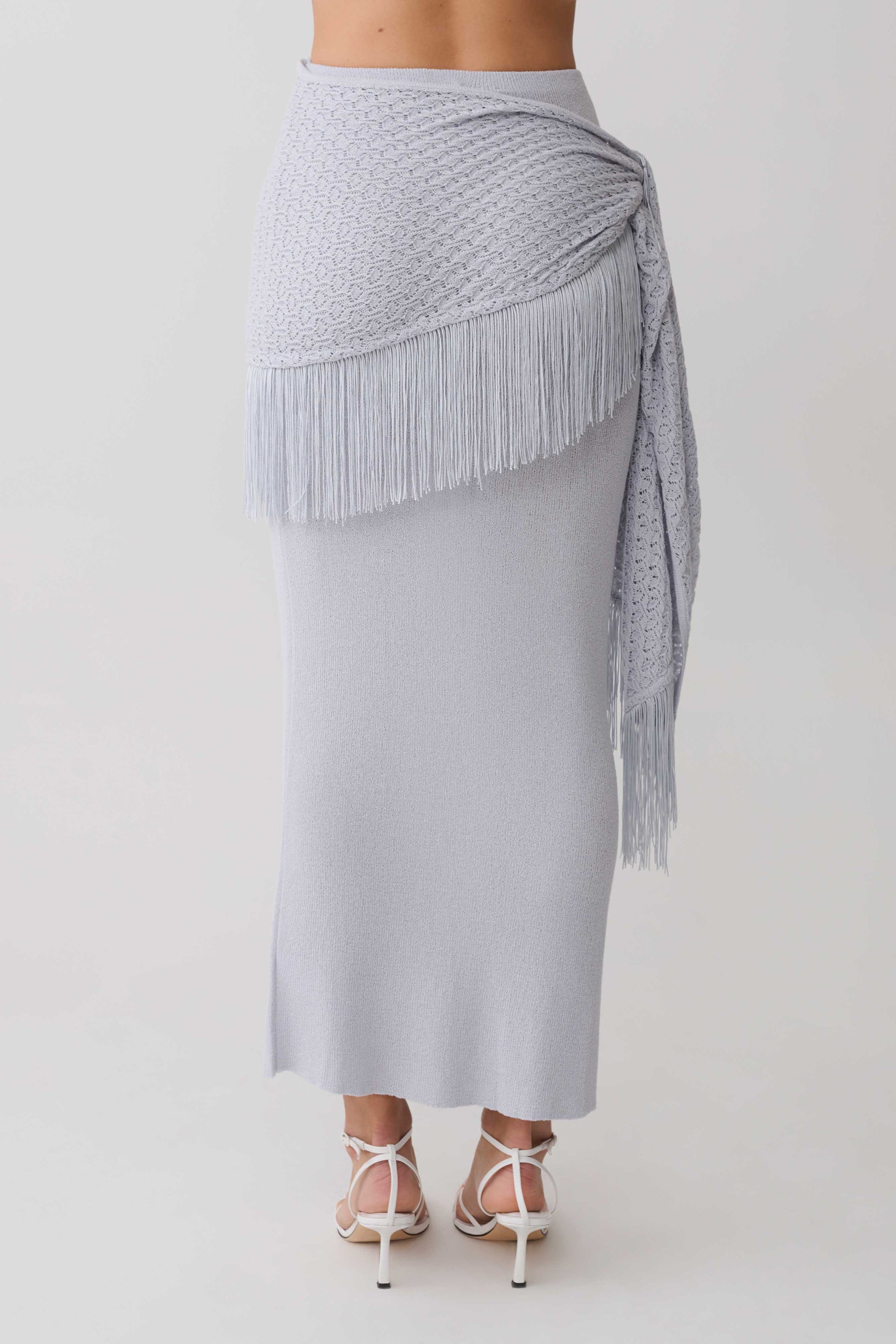 Jaytee Knit Maxi Skirt With Fringe Tie - Sky Blue #6
