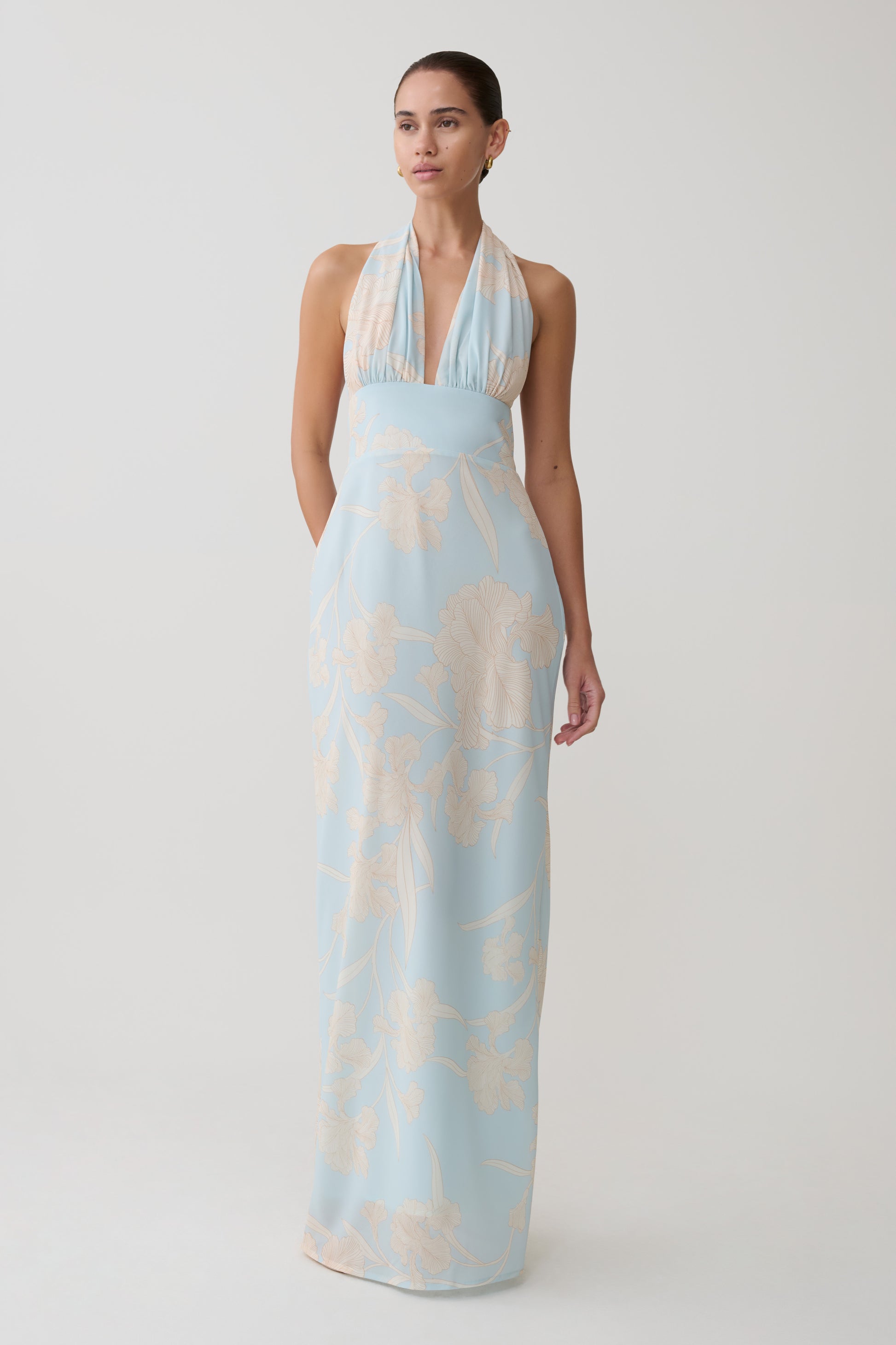 Nadine Halter Scarf Chiffon Maxi Dress - Blue Floral Print #2