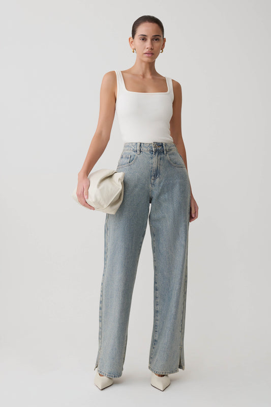 Tyla Diamante Denim Jeans - Blue/Green