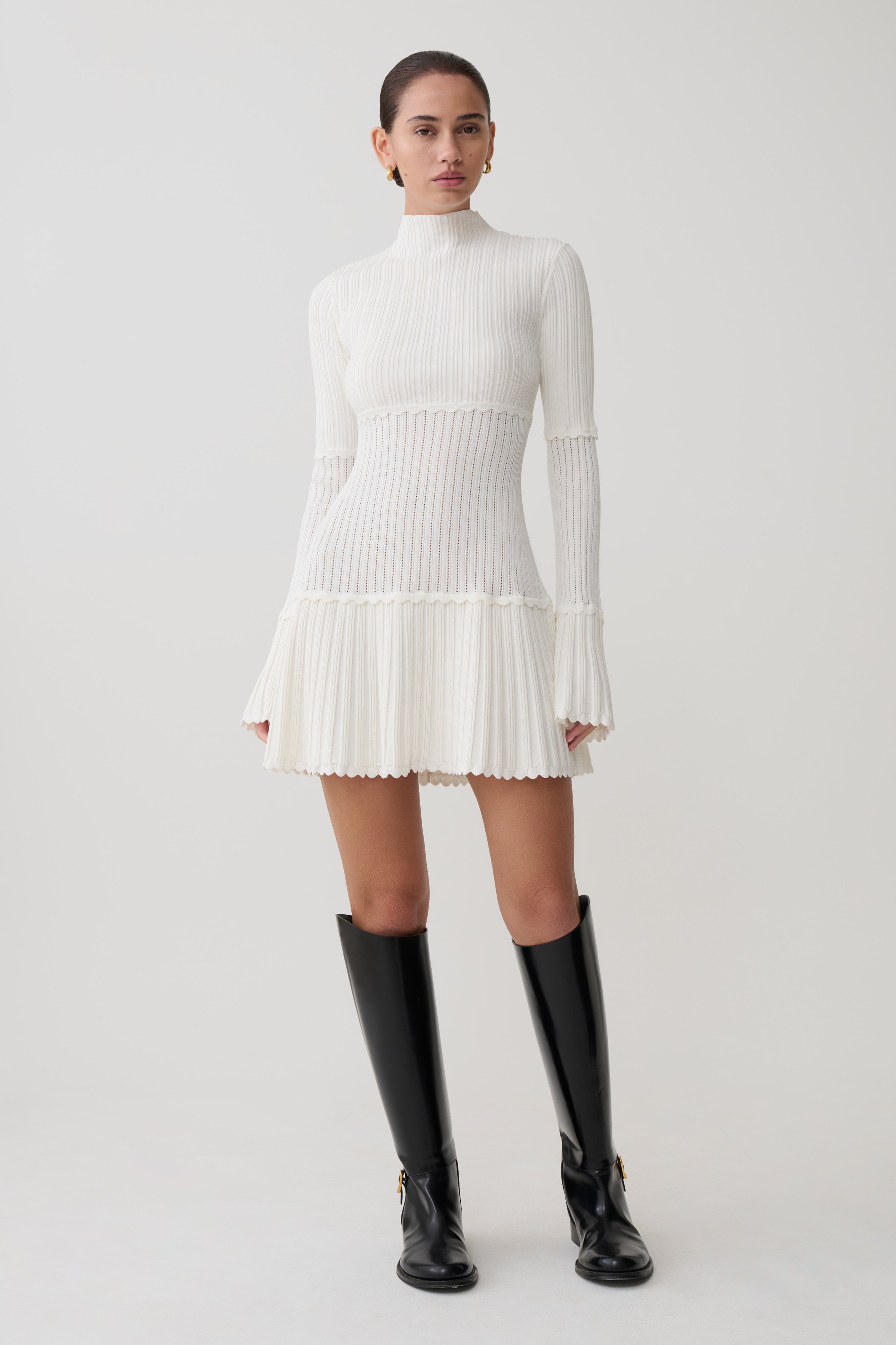 Adena Pointelle Knit Mini Dress - Ivory | MESHKI