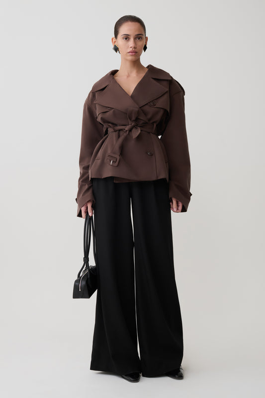 Alden Short Trench Jacket - Chocolate