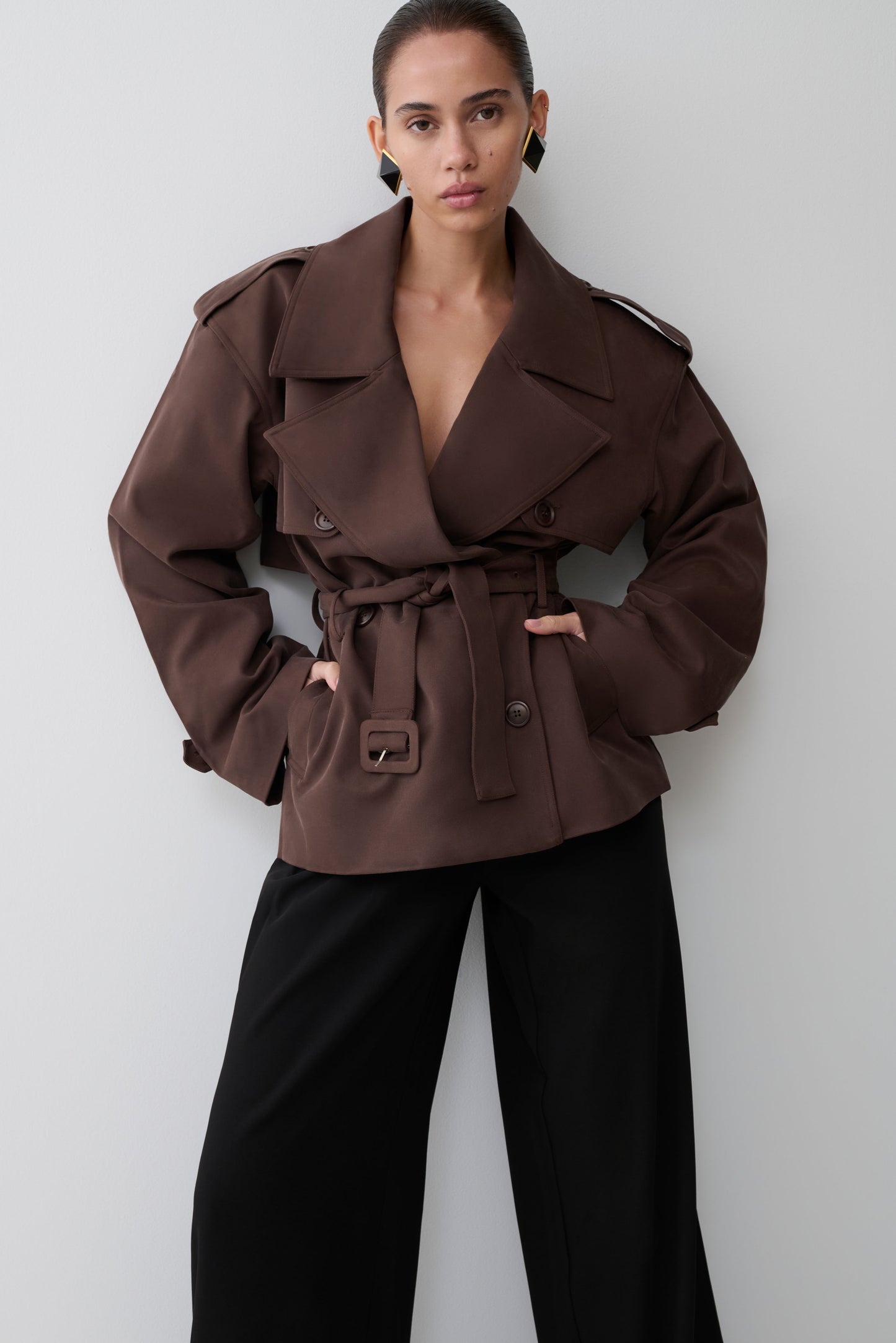 Alden Short Trench Jacket - Chocolate