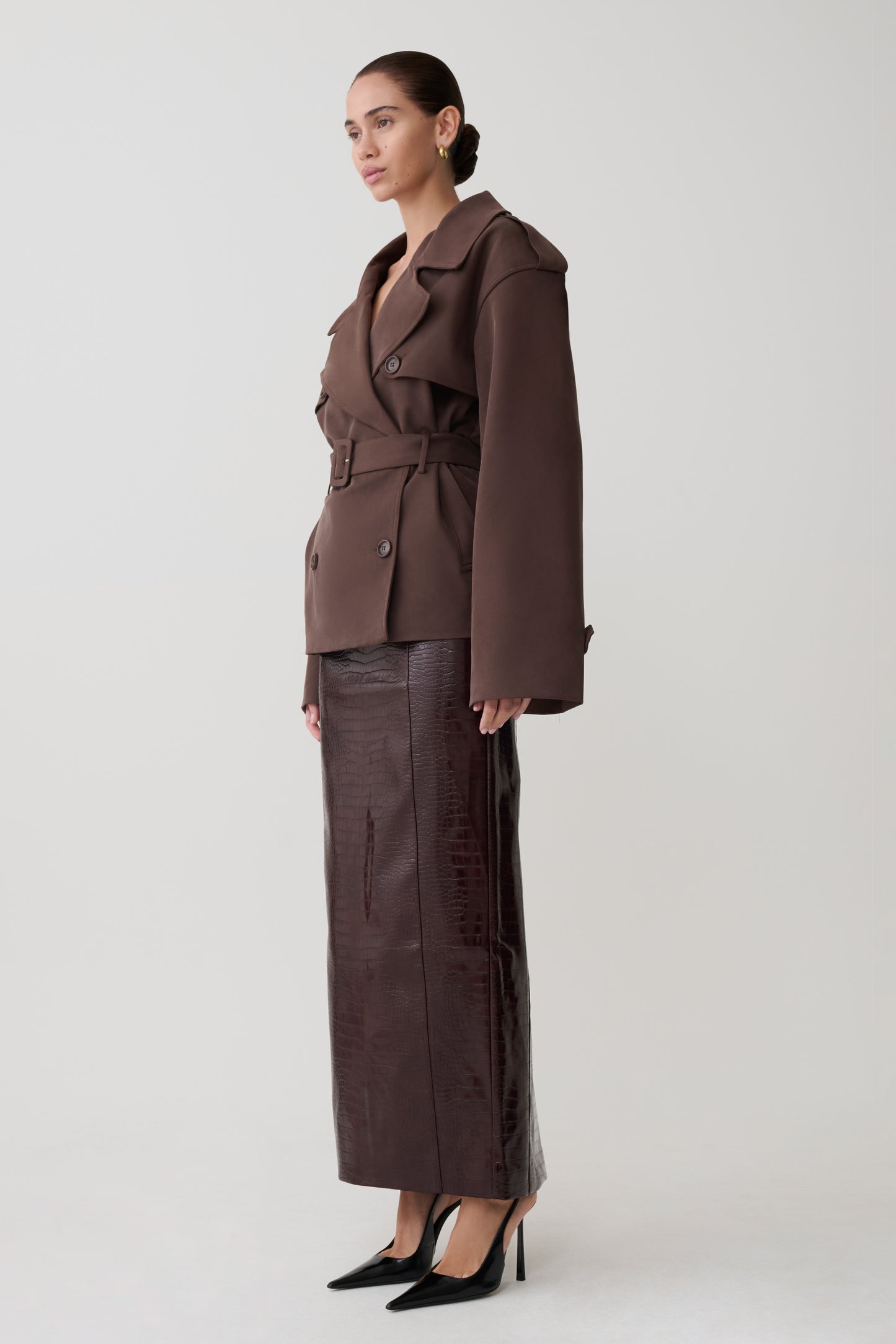 Alden Short Trench Jacket - Chocolate