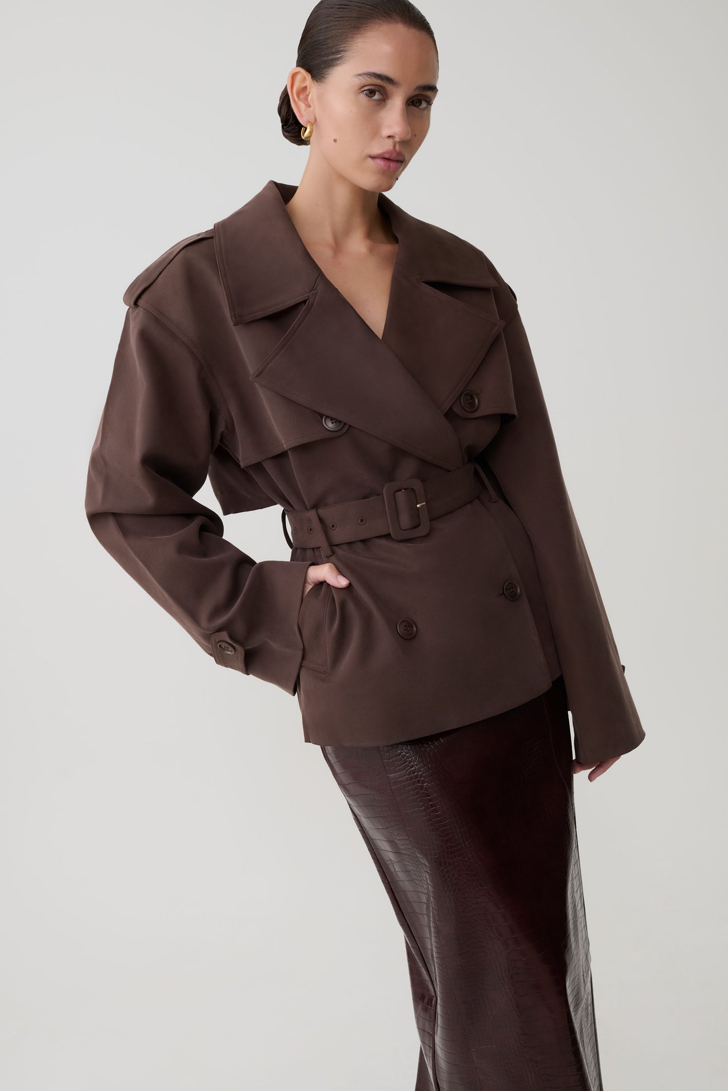 Alden Short Trench Jacket - Chocolate