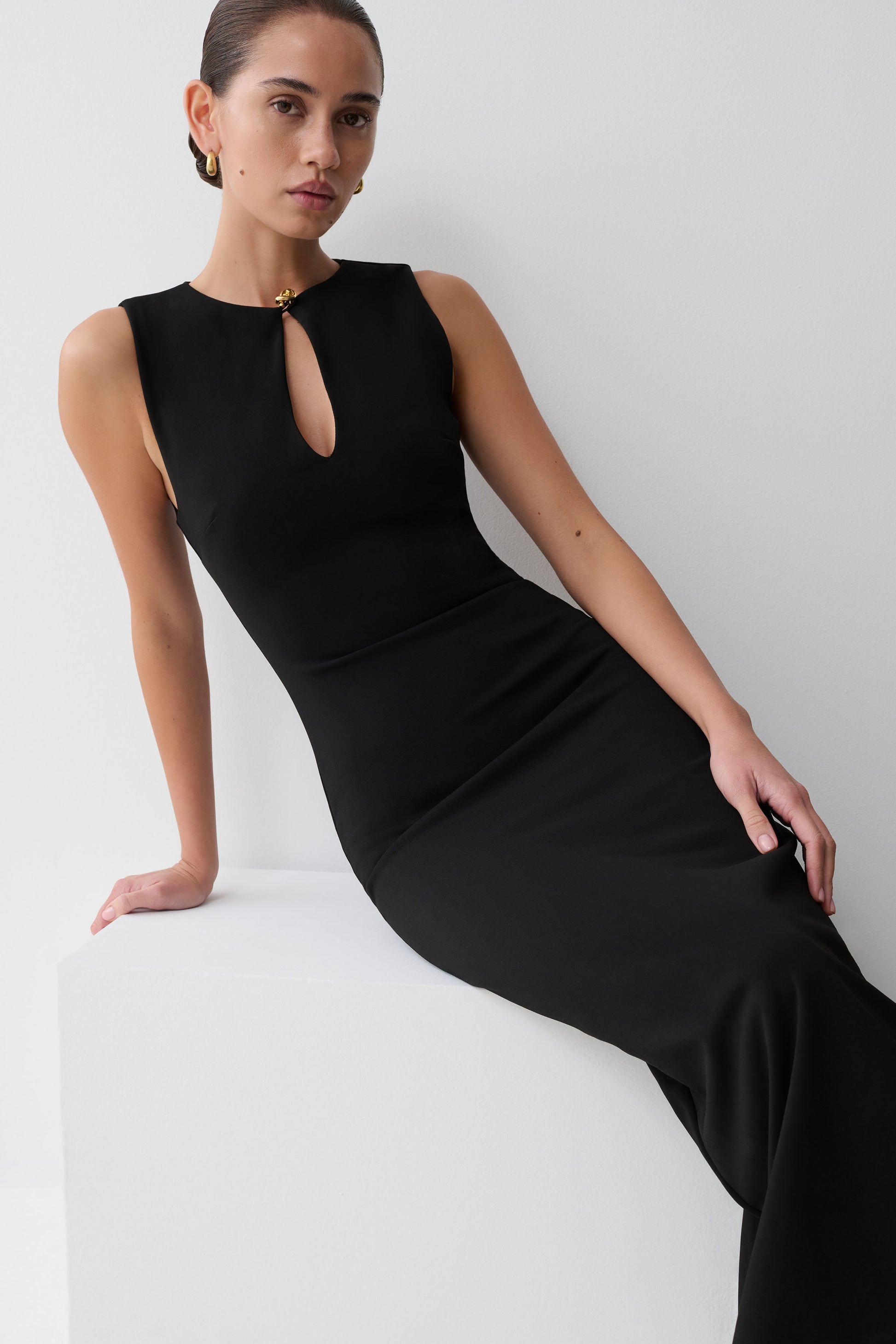 Norah Sleeveless Crepe Midi Dress - Black #4