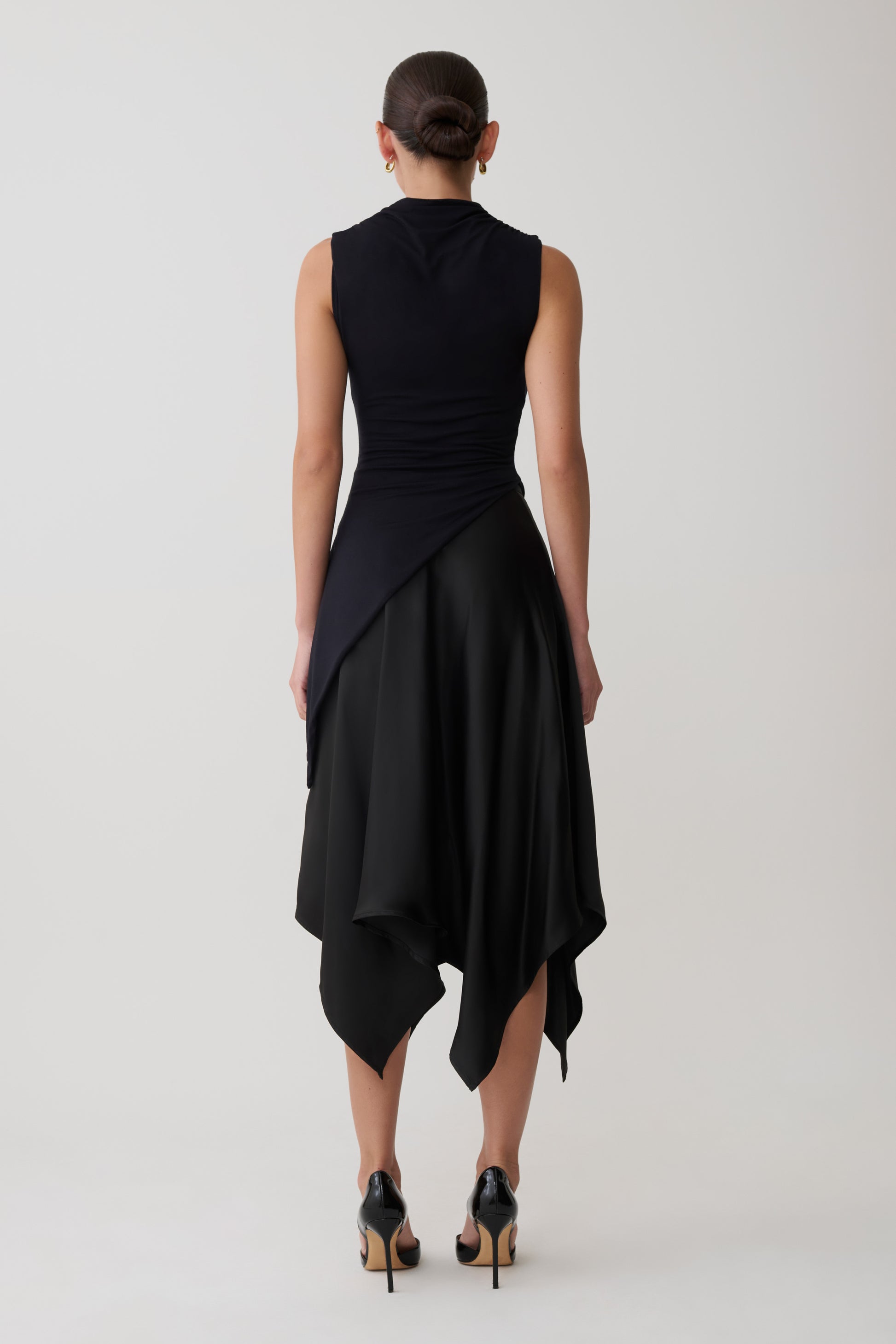 Coralie Asymmetric Satin Midi Skirt - Black #2