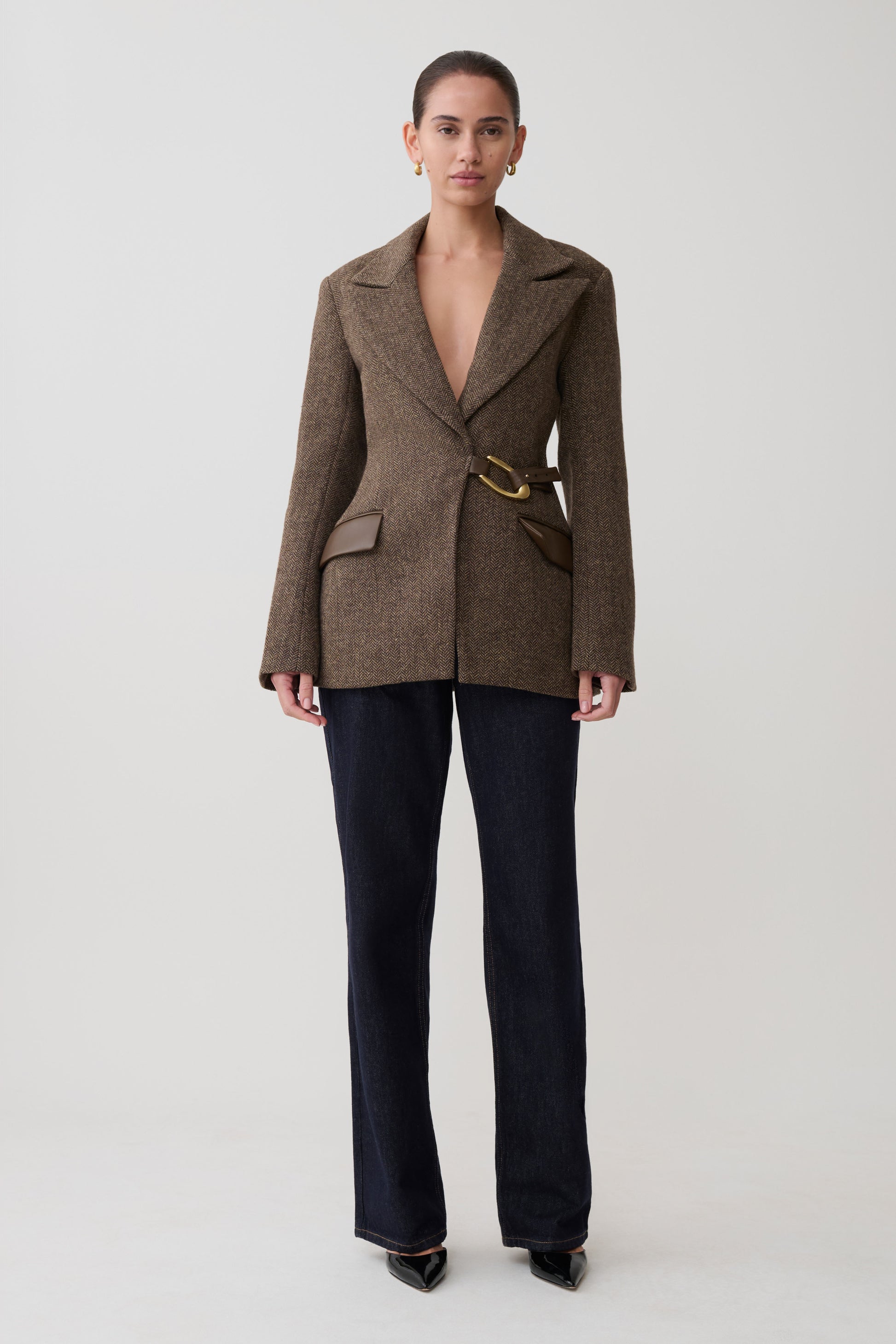 Romy Structured Blazer With Hardware - Herringbone #13