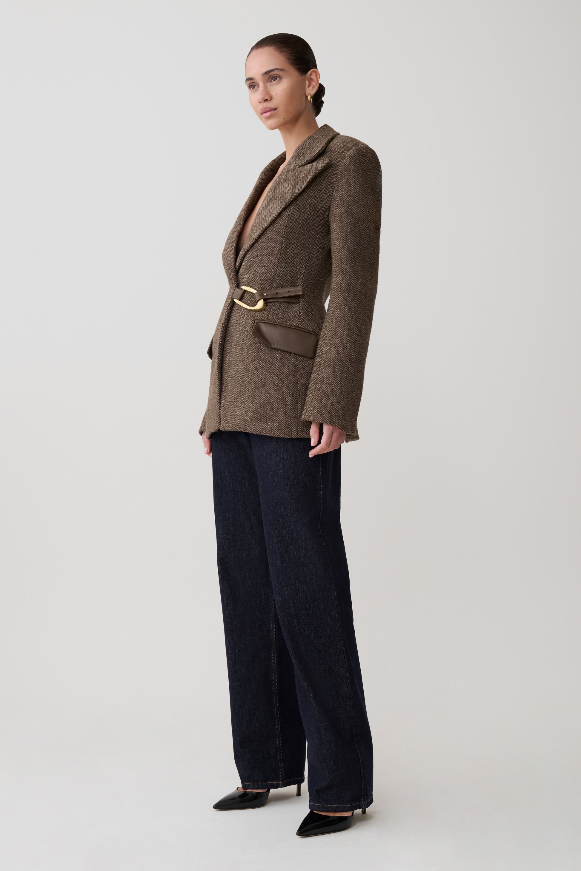Romy Structured Blazer With Hardware - Herringbone #8