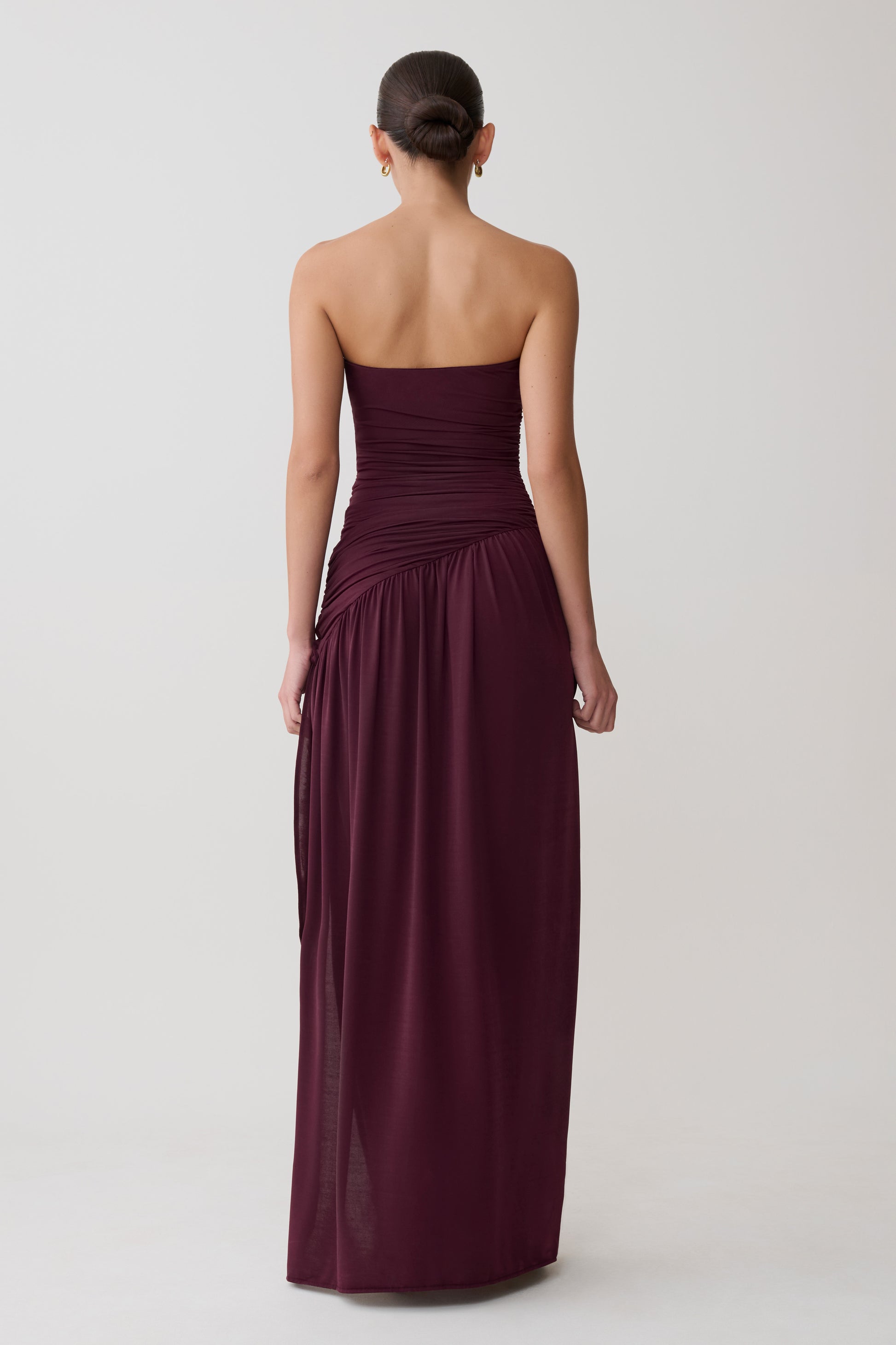 Bex Strapless Slinky Maxi Dress With Split - Burgundy #2