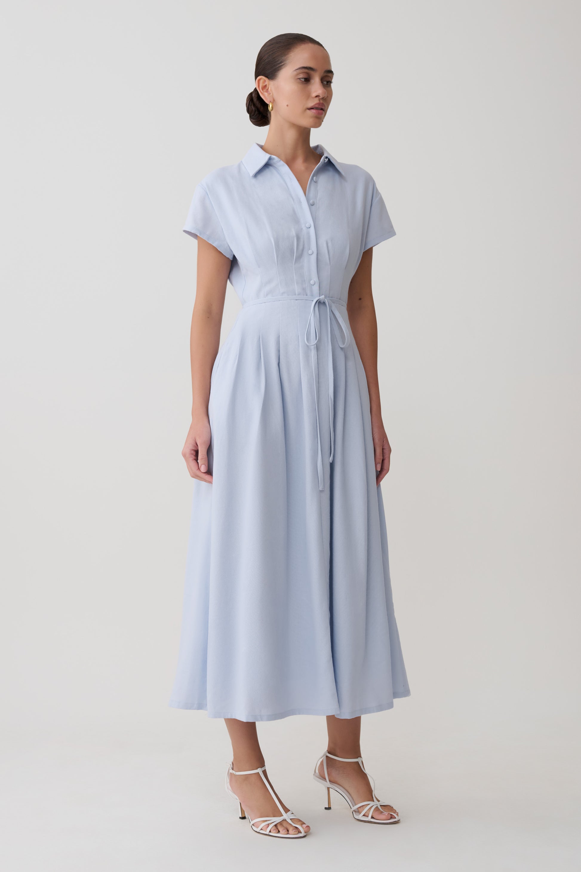 Aysha Buttoned Linen Midi Dress - Cornflower Blue #3