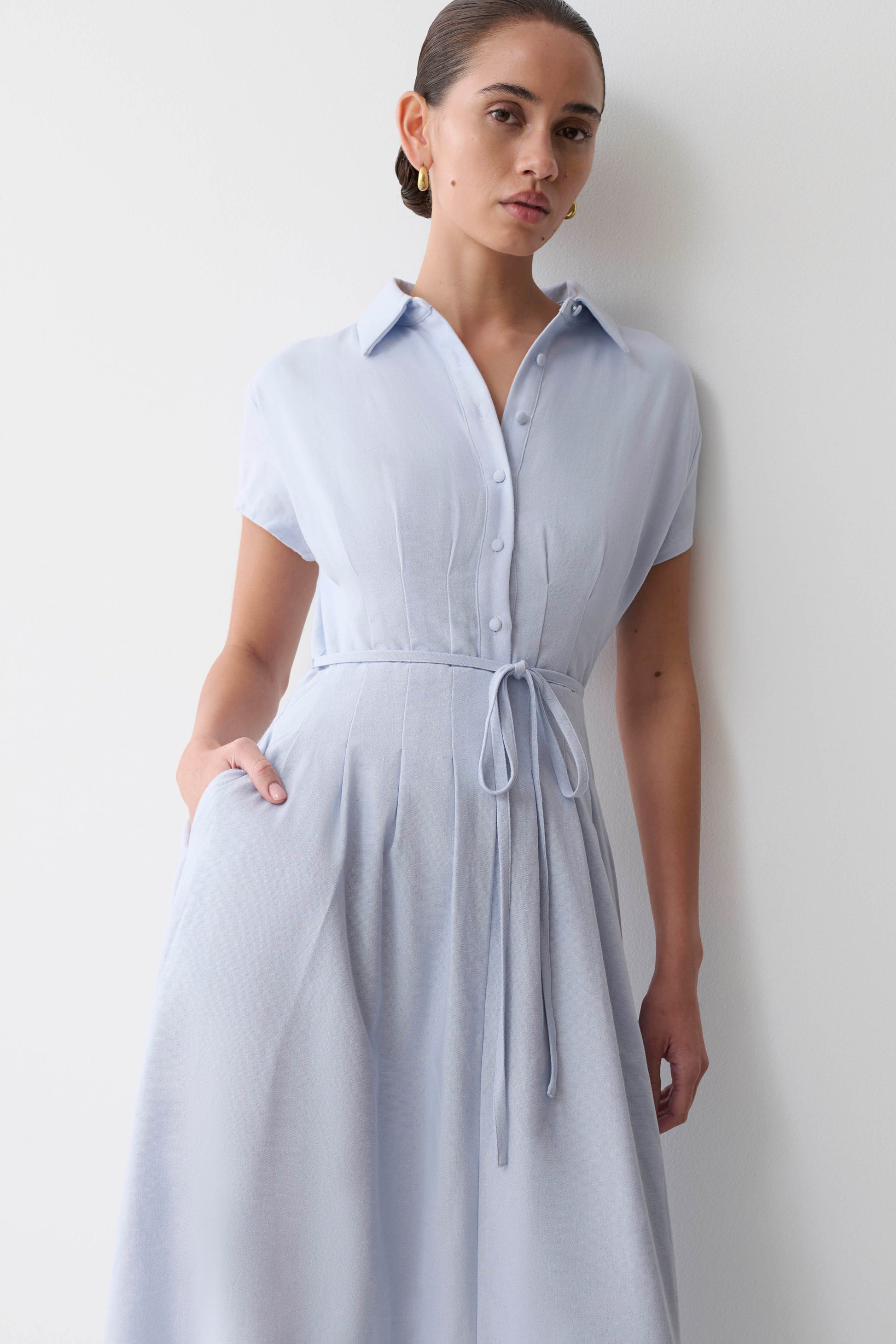 Aysha Buttoned Linen Midi Dress - Cornflower Blue #5