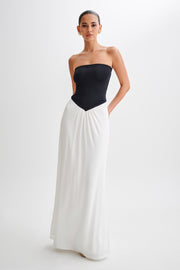 Ruby Contrast Strapless Slinky Maxi Dress - White