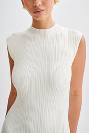 Arden Asymmetrical Rib Knit Maxi Dress - Ivory Marle
